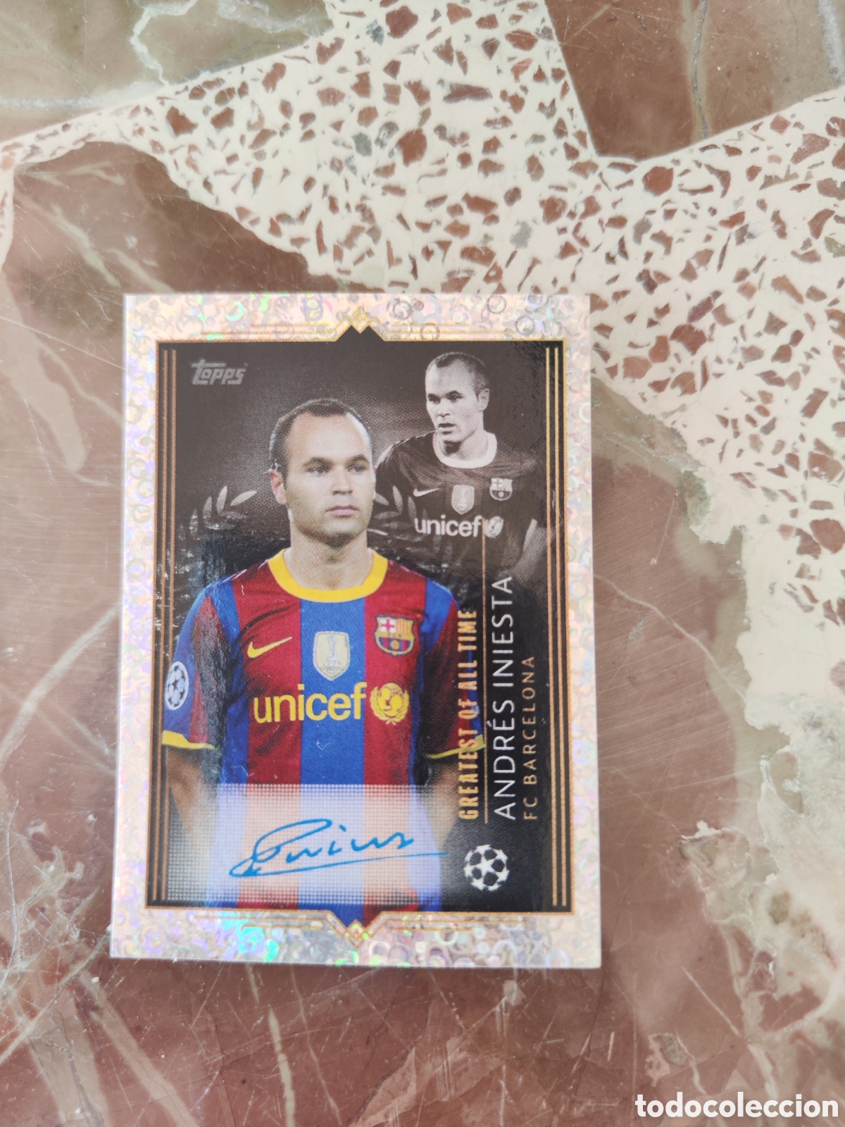 Cromos de f&uacute;tbol: Topps champions league 23 24 sin pegar 737 Barcelona Iniesta greatest of all times sign