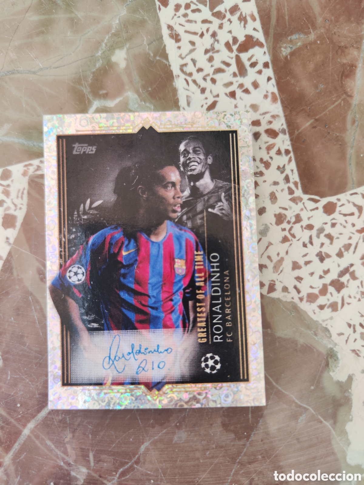 Cromos de f&uacute;tbol: Topps champions league 23 24 sin pegar 740 Barcelona Ronaldinho greatest of all times sign