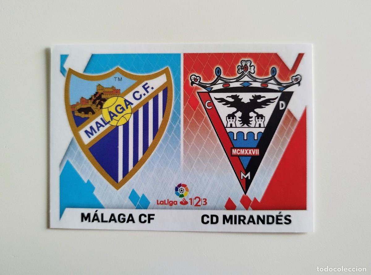 Cromos de F&uacute;tbol: Escudos 7 SIN PEGAR M&aacute;laga CF / CD Mirand&eacute;s Liga 1 2 3 Ediciones Este 19 20 / 2019 2020