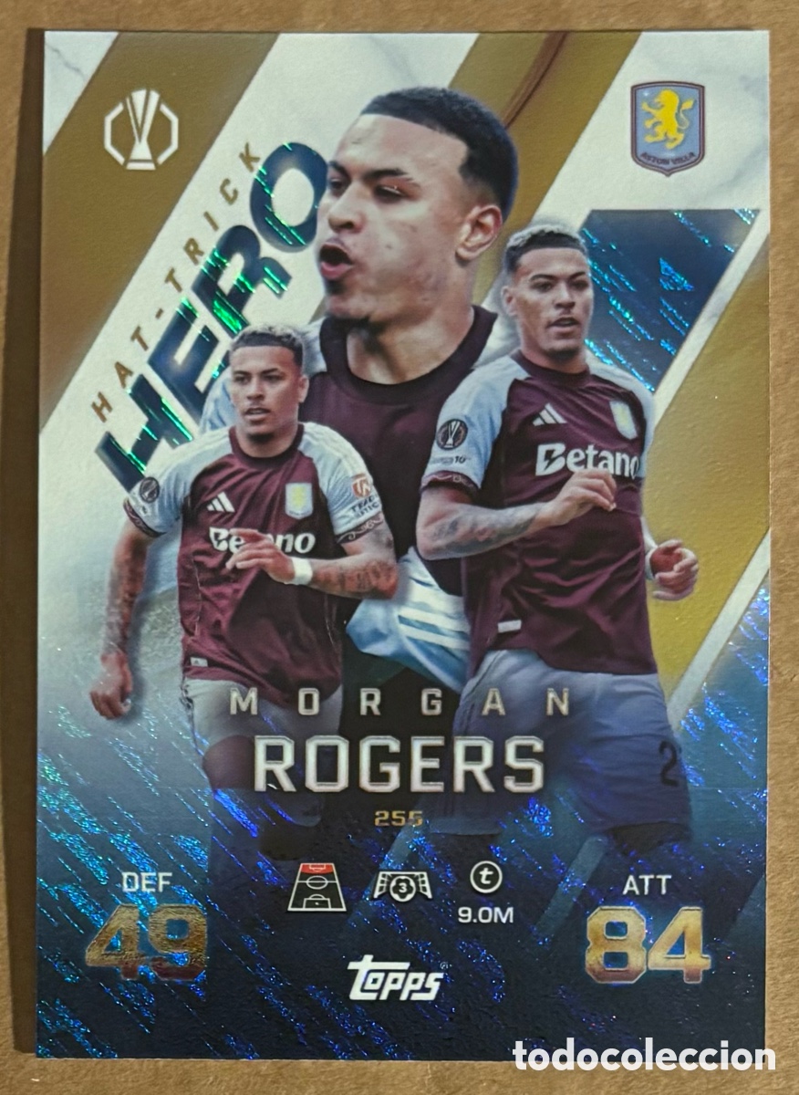 Cromos de F&uacute;tbol: MORGAN ROGERS (ASTON VILLA). CARTA HAT-TRICK HERO TOPPS MATCH ATTAX 2025/26.