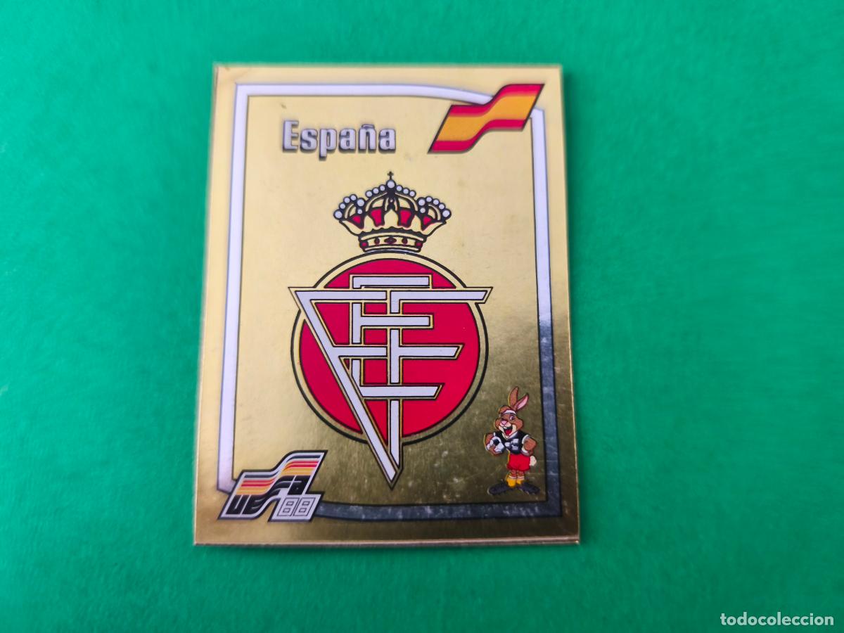 Football Stickers: CROMO FUTBOL ESCUDO ESPA&Ntilde;A RECORTADO N&ordm; 131 EUROCOPA EURO 88 PANINI