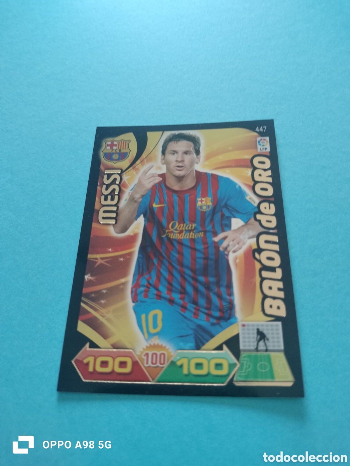 Fu&szlig;ball-Sticker: Cromo Card 447 Messi Barcelona Bal&oacute;n de oro Adrenalyn liga temporada 2011 2012 11 12