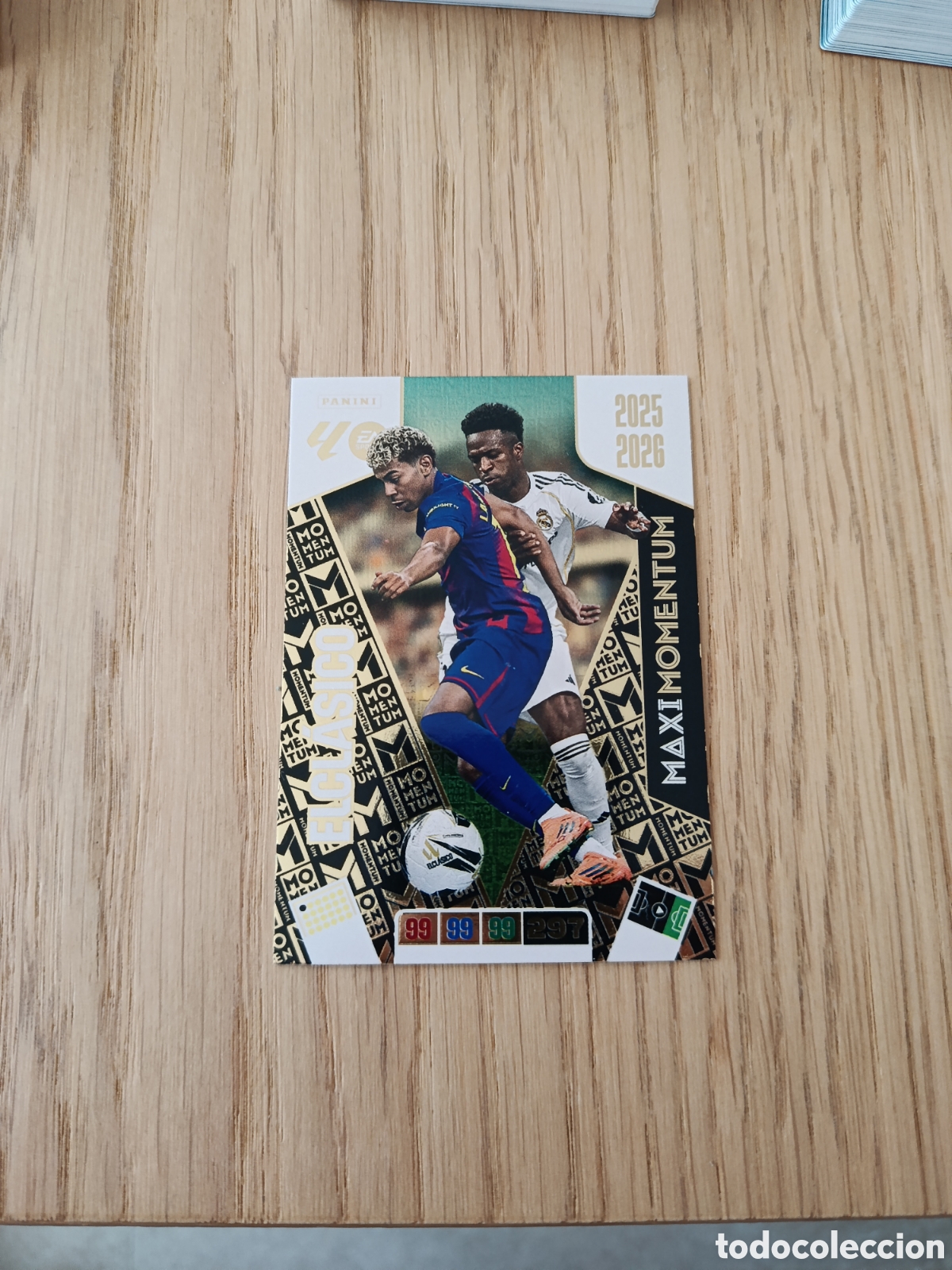 Cromos de f&uacute;tbol: Maxi momentum El cl&aacute;sico Lamine Yamal y Vinicius