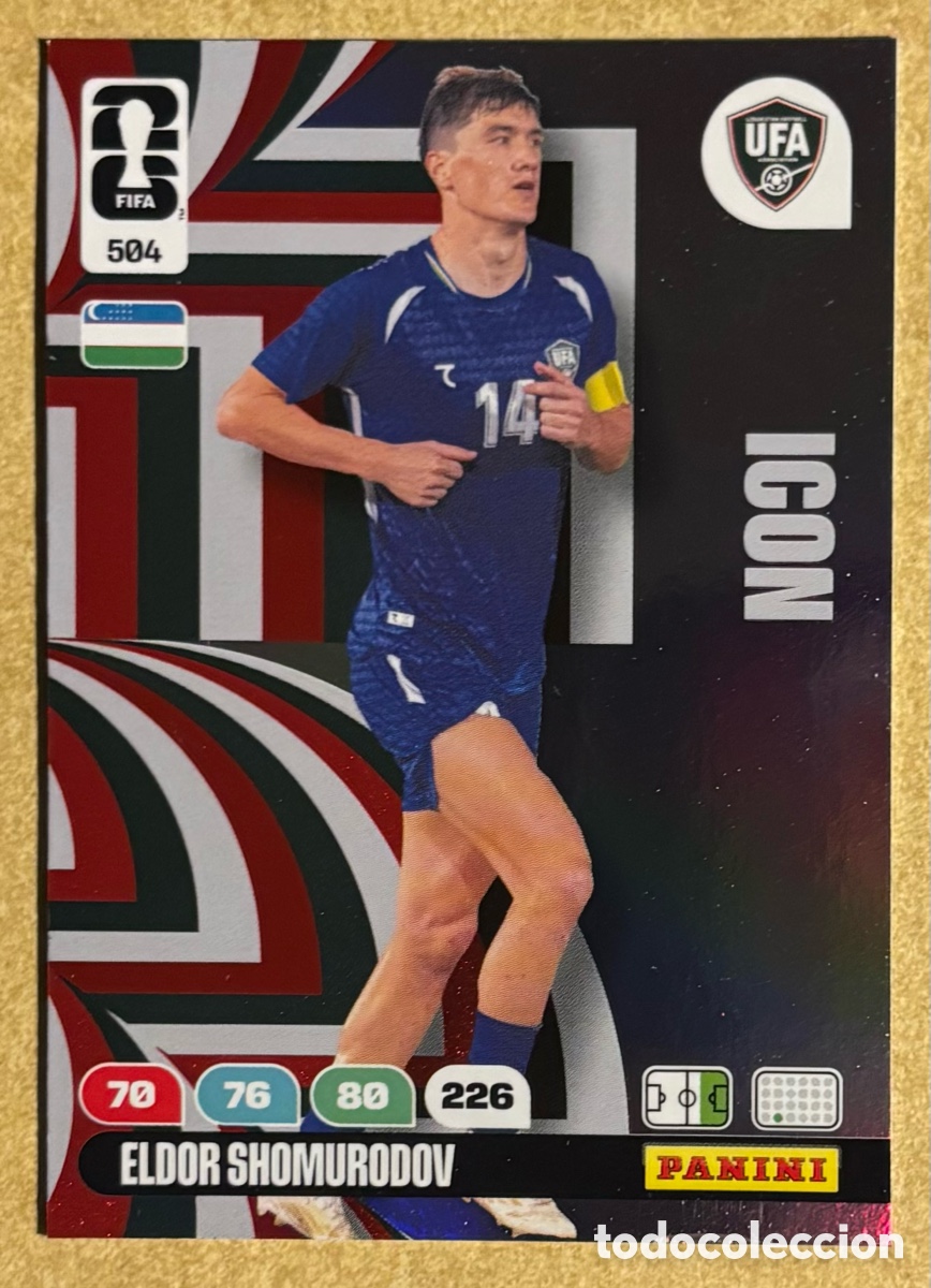 Fu&szlig;ball-Sticker: ELDOR SHOMURODOV (UZBEKIST&Aacute;N). CARTA ICON PANINI ANDRENALYN FIFA WORLD CUP 2026. #504