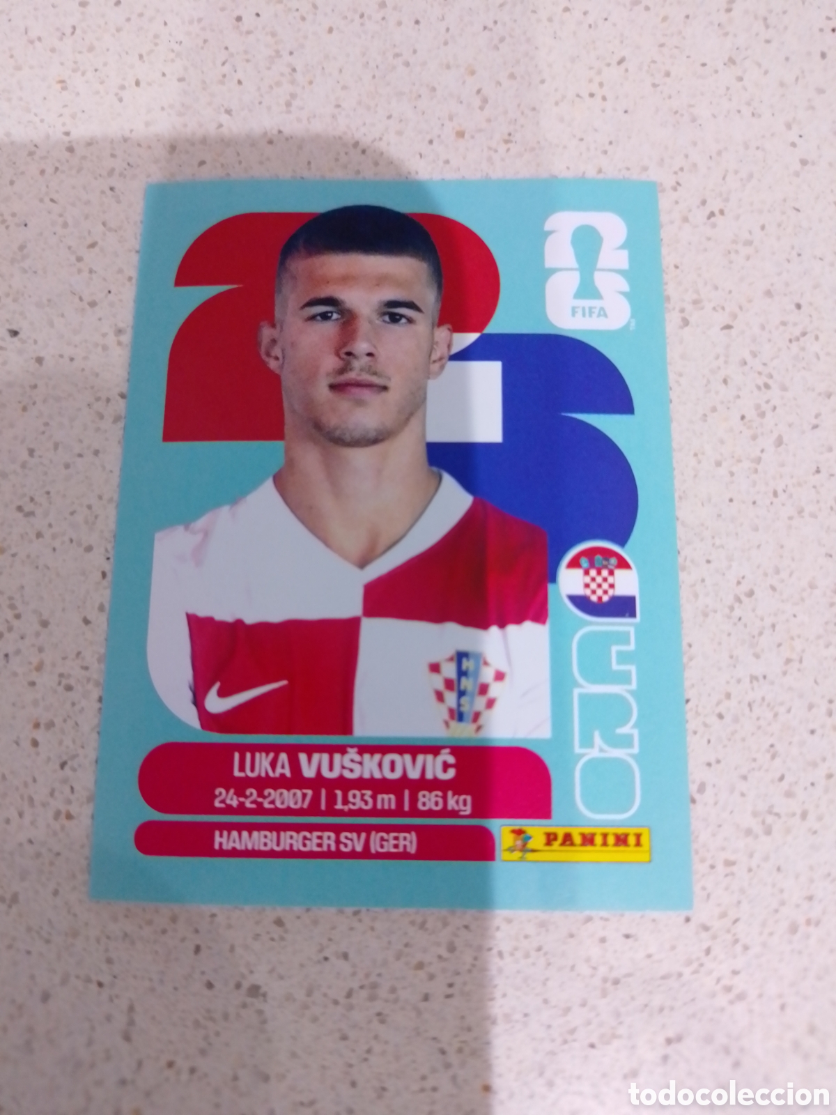 Fu&szlig;ball-Sticker: CROMO N&Uacute;MERO 6 VUSKOVIC CROACIA. MUNDIAL 2026. PANINI.