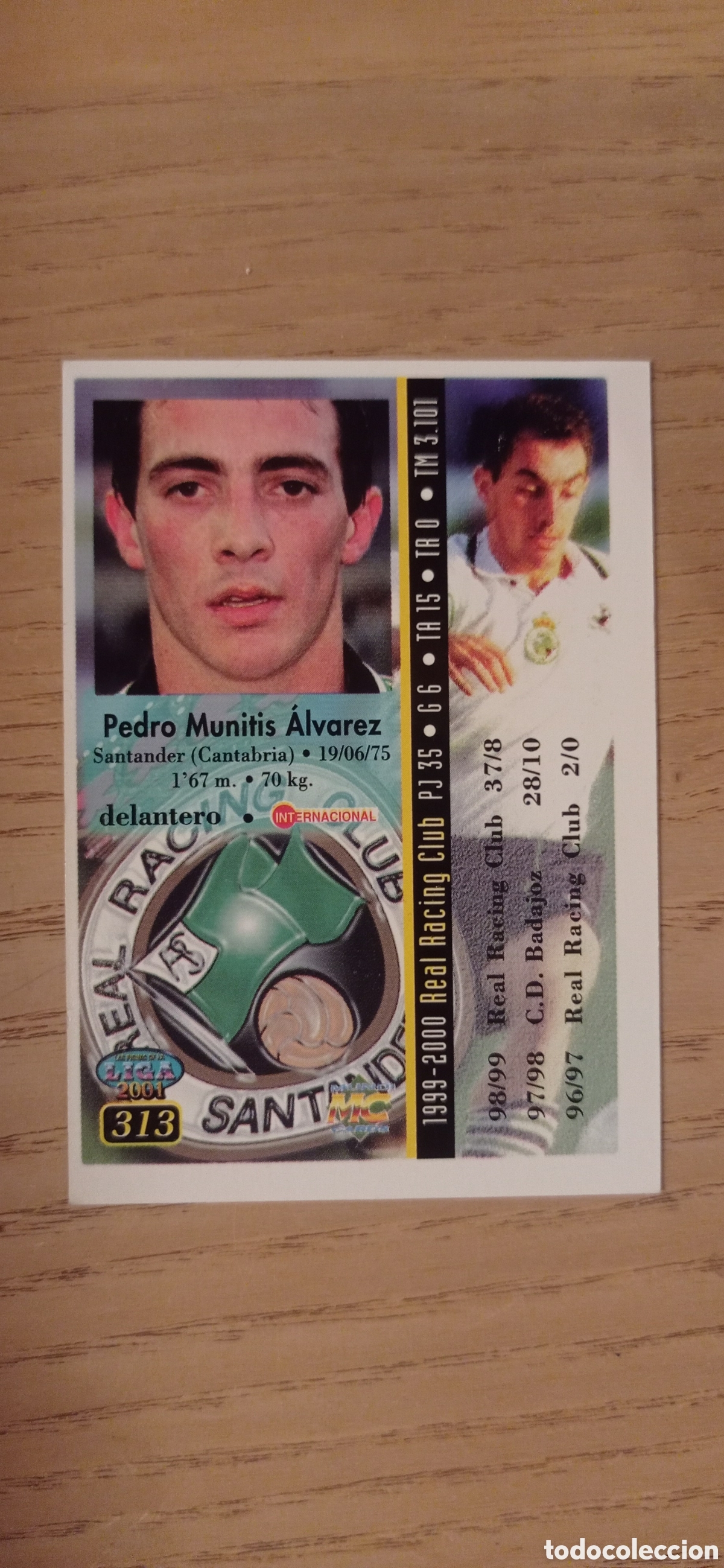 Fu&szlig;ball-Sticker: F&Uacute;TBOL CROMO N&ordm; 313 (BAJA) MUNITIS RACING SANTANDER MUNDICROMO 2000 2001 00-01