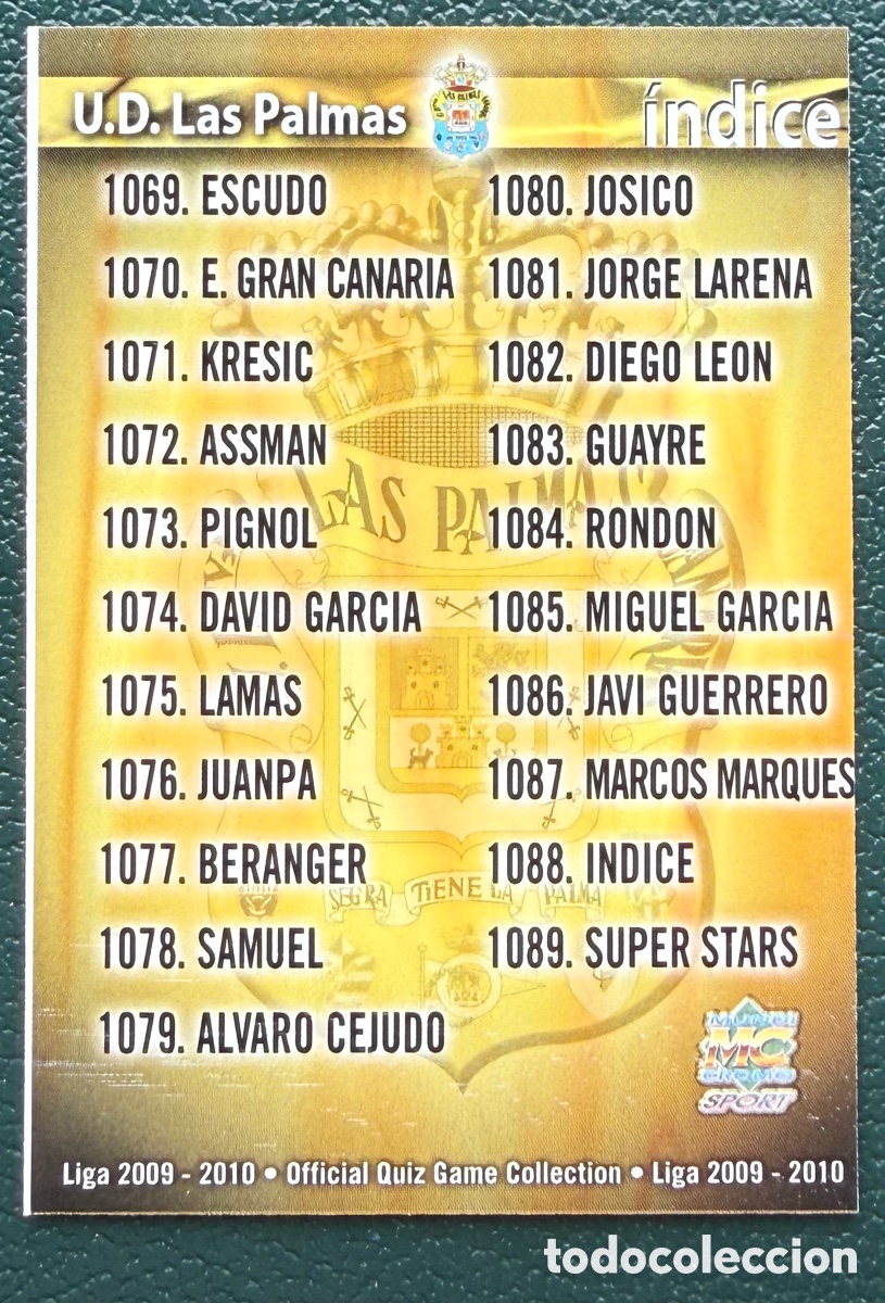 Cartes &agrave; collectionner de Football: 1088 INDICE UD LAS PALMAS FICHAS ALBUM MUNDICROMO 2009 2010 09 10