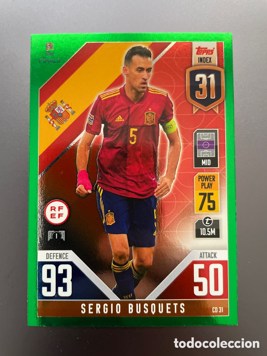 Cromos de f&uacute;tbol: Busquets CD31 Green Paralela Topps Match Attax Road to Finals UEFA Nations League 2022-23 Espa&ntilde;a