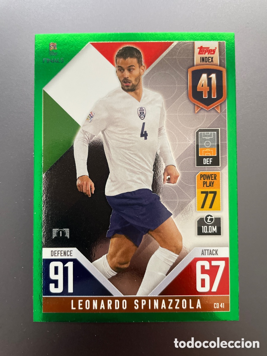 Cromos de f&uacute;tbol: Spinazzola CD41 Green Paralela Topps Match Attax Road to Finals UEFA Nations League 2022-23 Italia