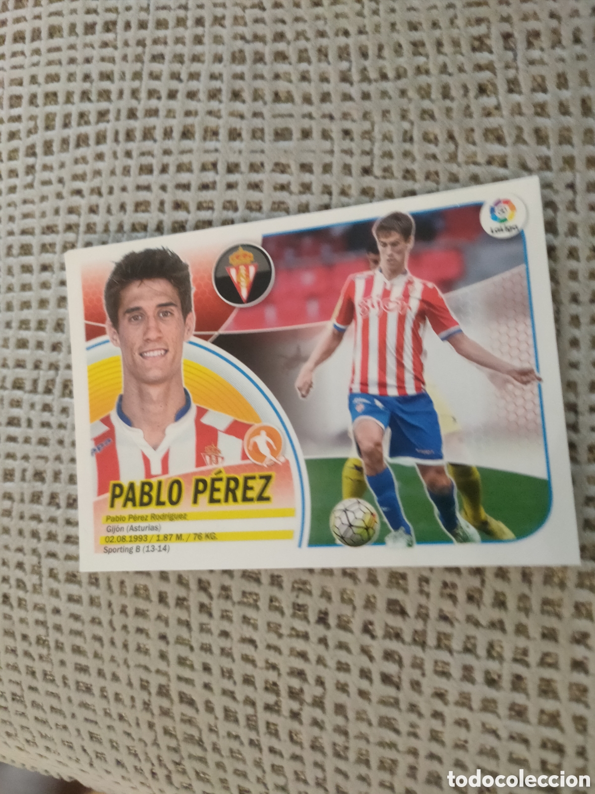 Cromos de Futebol: Pablo P&eacute;rez, Sporting de Gij&oacute;n, viejo logo La Liga, ediciones este 2016 2017 12 B