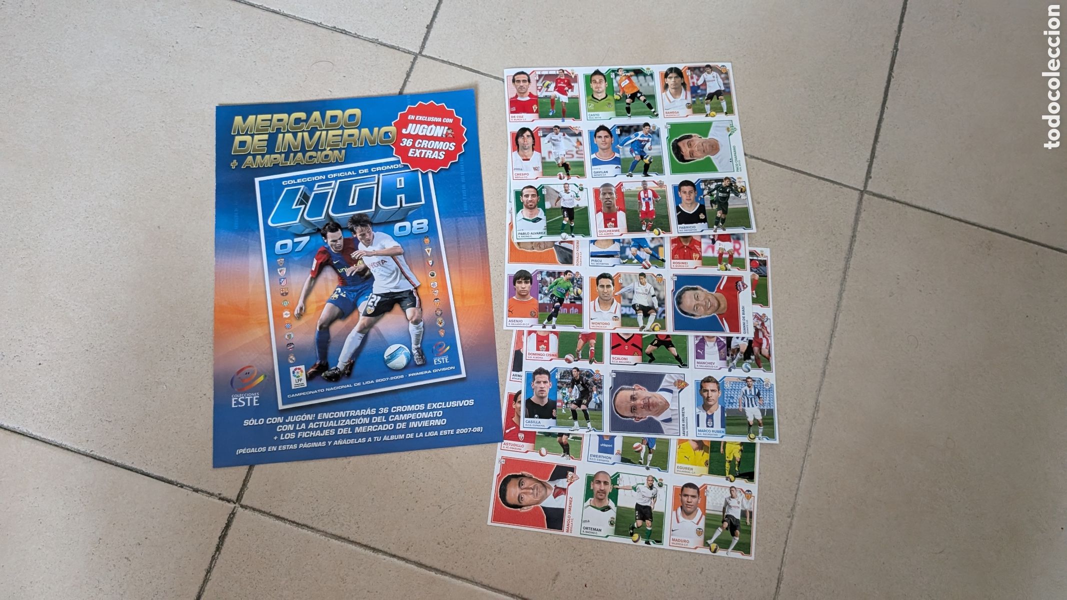 Cromos de f&uacute;tbol: MERCADO INVIERNO COMPLETO LOS 36 CROMOS EDITADO LIGA ESTE 2007/08 07 08 NUNCA PEGADO + HOJAS VAC&Iacute;AS