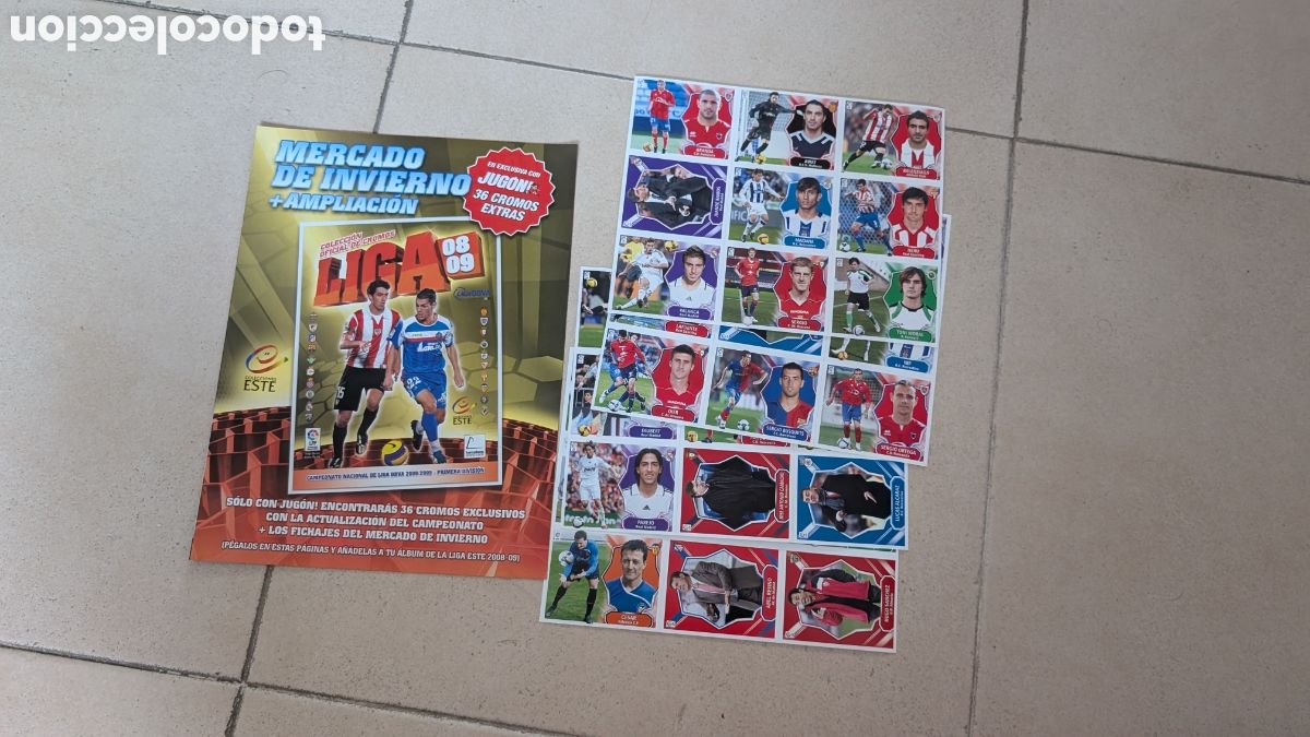 Cromos de f&uacute;tbol: MERCADO INVIERNO COMPLETO LOS 36 CROMOS EDITADO LIGA ESTE 2008/09 08 09 NUNCA PEGADO + HOJAS VAC&Iacute;AS