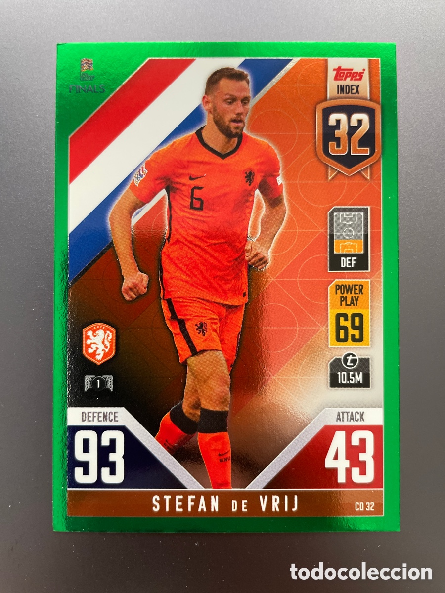 Cromos de f&uacute;tbol: De Vrij CD32 Green Paralela Topps Match Attax Road to Finals UEFA Nations League 2022-23 Holanda