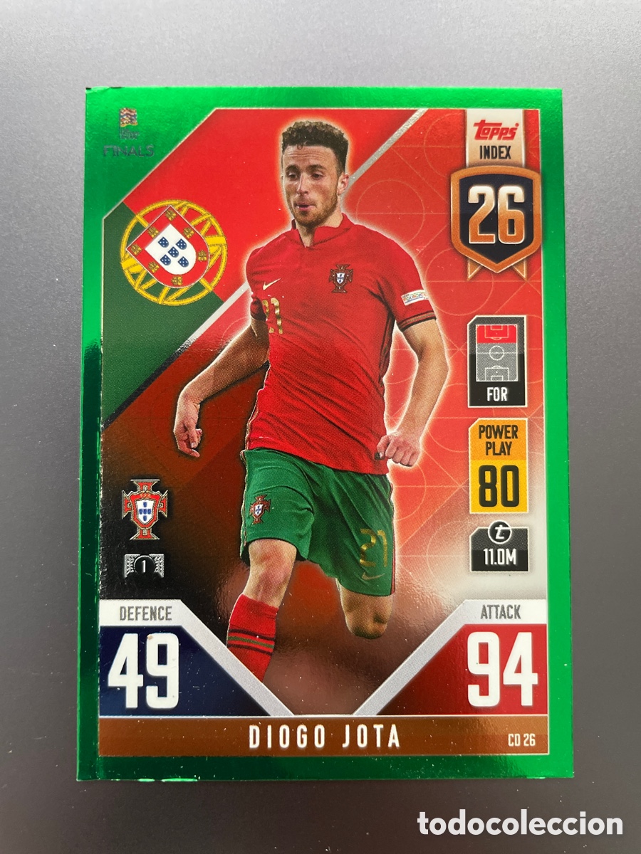 Cromos de f&uacute;tbol: Diogo Jota CD26 Green Paralela Topps Match Attax Road to Finals UEFA Nations League 2022-23 Portugal