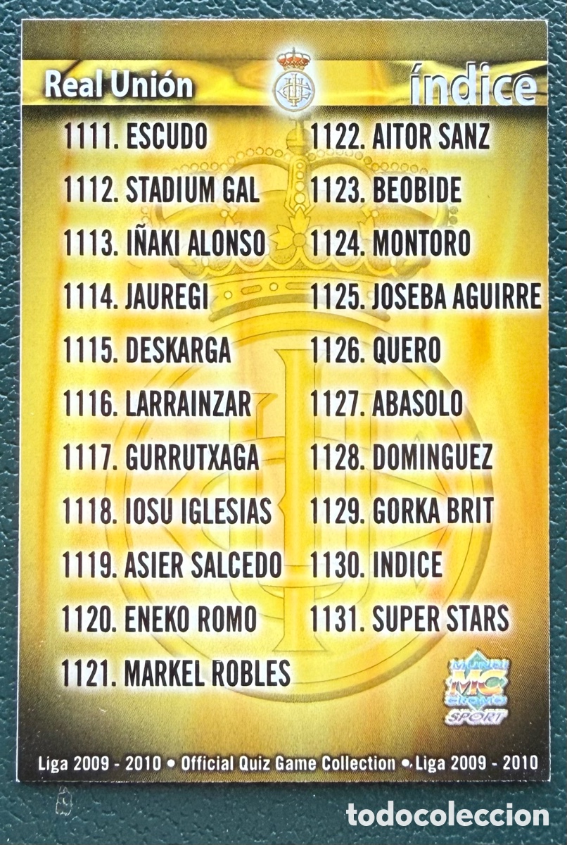 Figurine di Calcio: 1130 INDICE REAL UNION FICHAS ALBUM MUNDICROMO 2009 2010 09 10