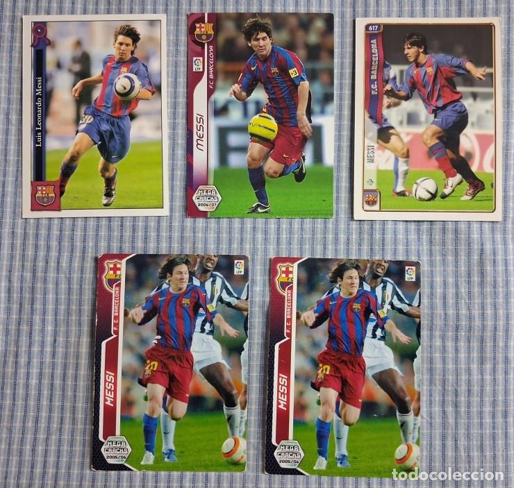 Cromos de f&uacute;tbol: Lote 5 cromos Messi. N&uacute;meros 602+, 54, 617 y 2 cromos del 71 Bis