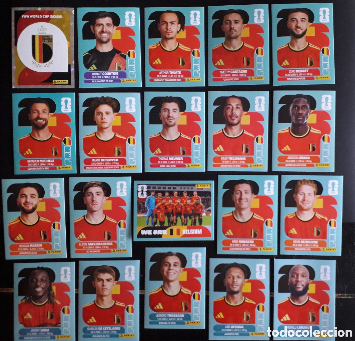Cromos de f&uacute;tbol: 20 CROMOS B&Eacute;LGICA, EQUIPO COMPLETO MUNDIAL F&Uacute;TBOL 2026 FIFA WORLD CUP PANINI SIN PEGAR