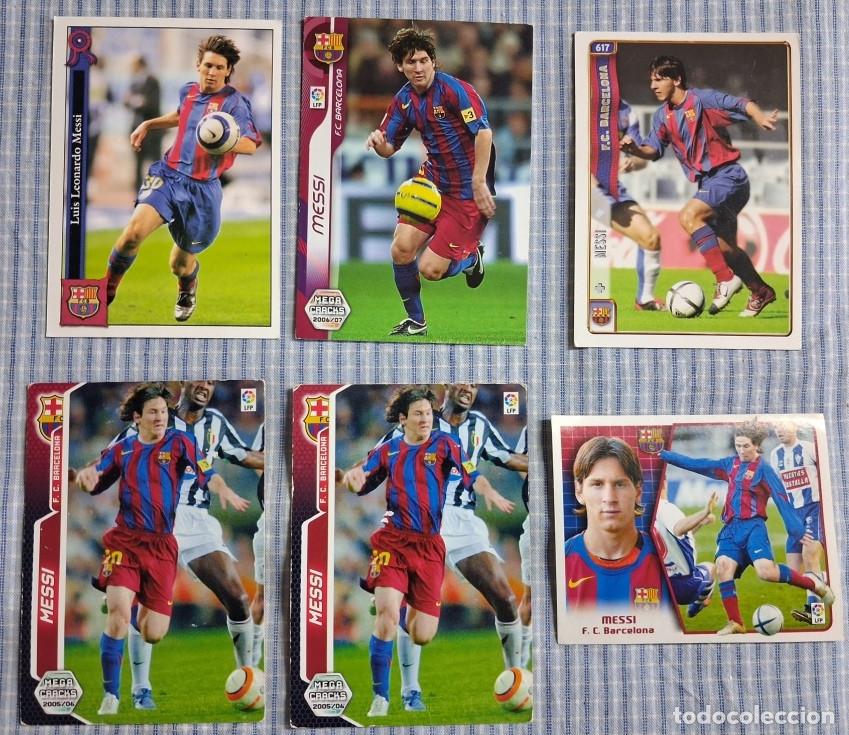Cromos de f&uacute;tbol: Lote 6 cromos Messi. N&uacute;mero 602 +, N&uacute;mero 54, N&uacute;mero 617, 2 cromos del 71 Bis y N&uacute;mero 1111