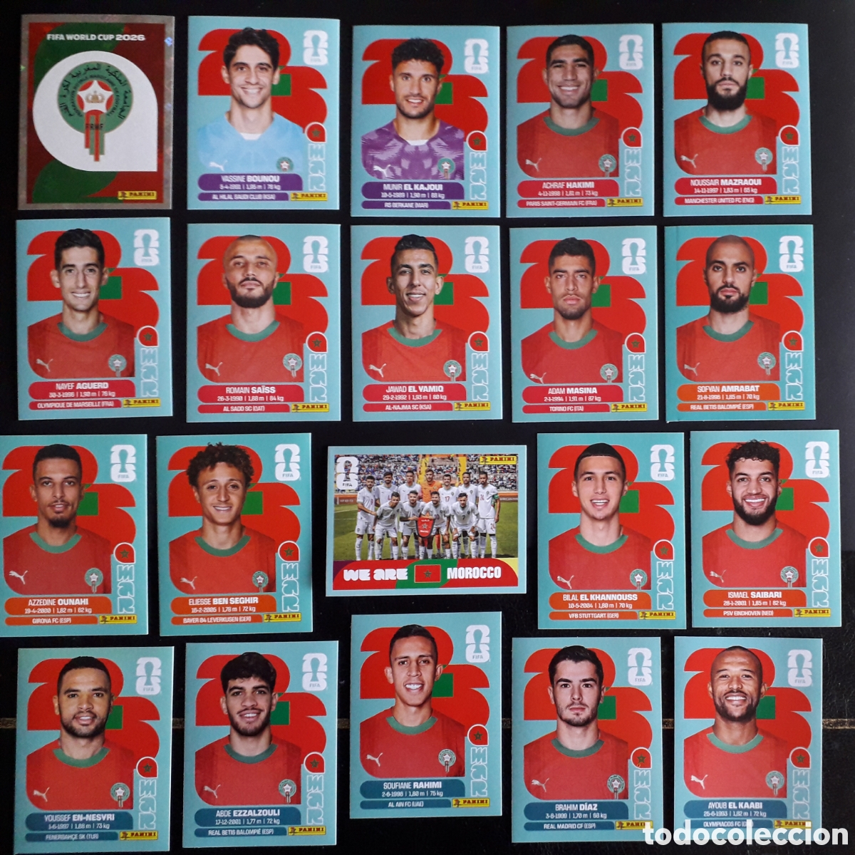 Cromos de f&uacute;tbol: 20 CROMOS MARRUECOS, EQUIPO COMPLETO MUNDIAL F&Uacute;TBOL 2026 FIFA WORLD CUP PANINI SIN PEGAR