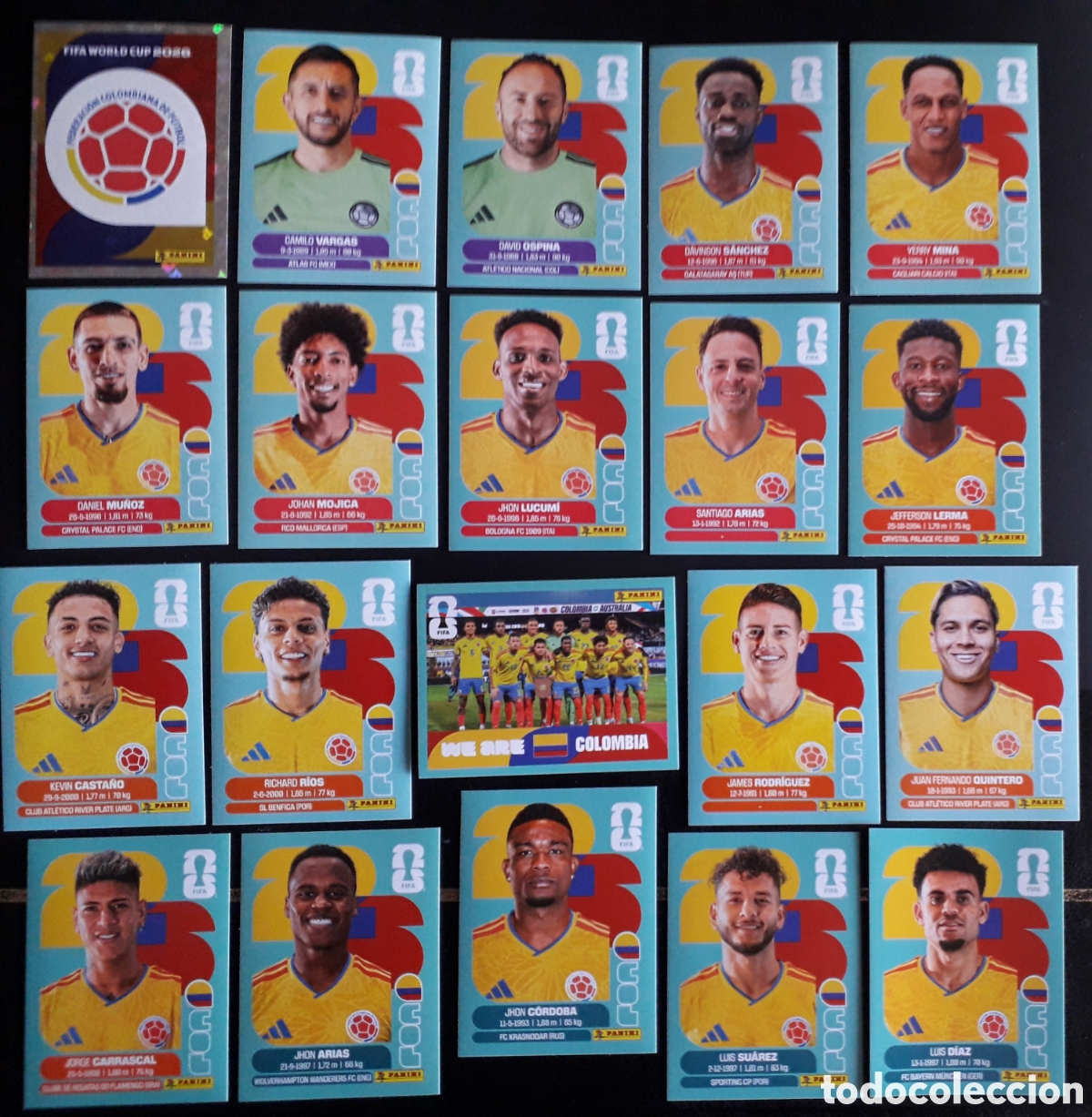 Fu&szlig;ball-Sticker: 20 CROMOS COLOMBIA, EQUIPO COMPLETO MUNDIAL F&Uacute;TBOL 2026 FIFA WORLD CUP PANINI SIN PEGAR