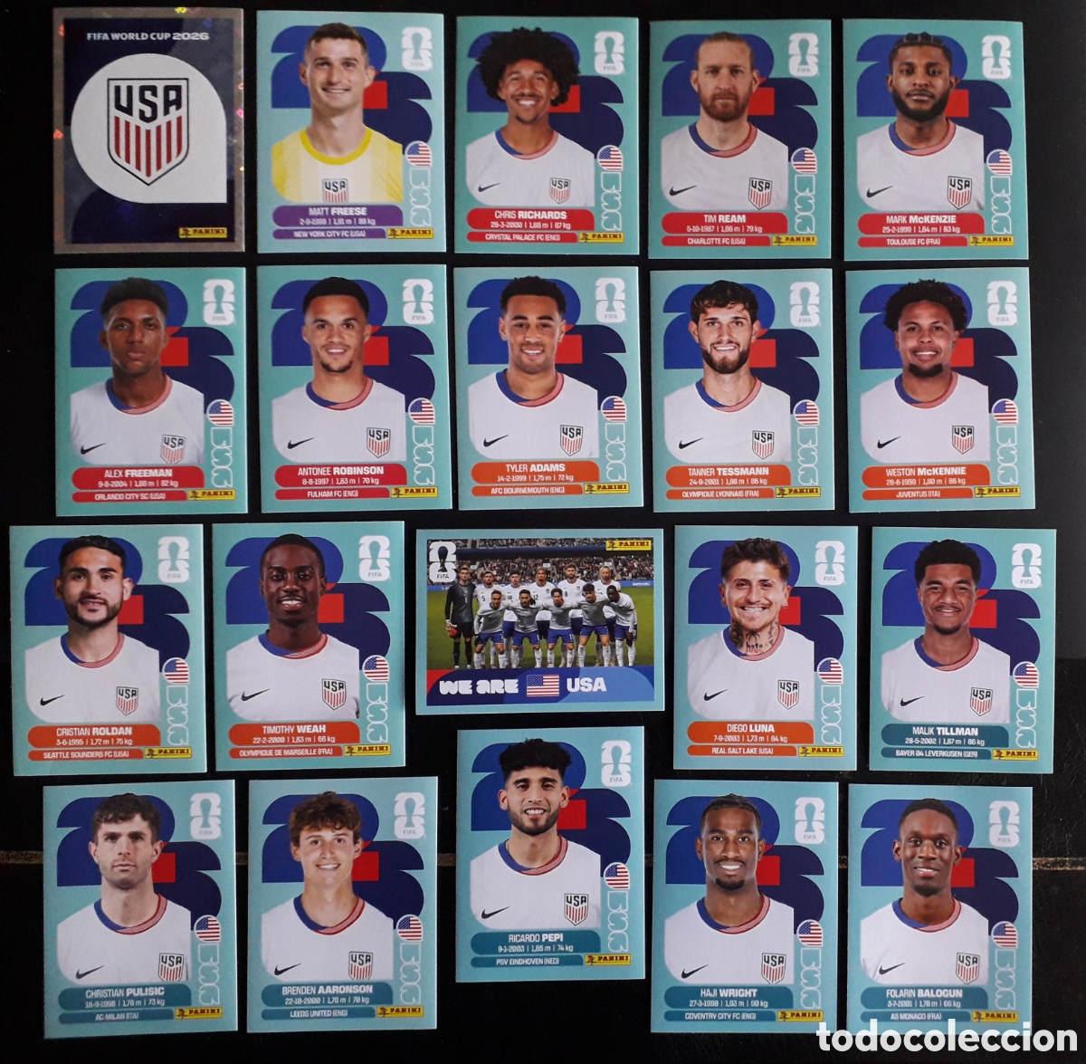 Cromos de f&uacute;tbol: 20 CROMOS ESTADOS UNIDOS/ USA, EQUIPO COMPLETO MUNDIAL F&Uacute;TBOL 2026 FIFA WORLD CUP PANINI SIN PEGAR