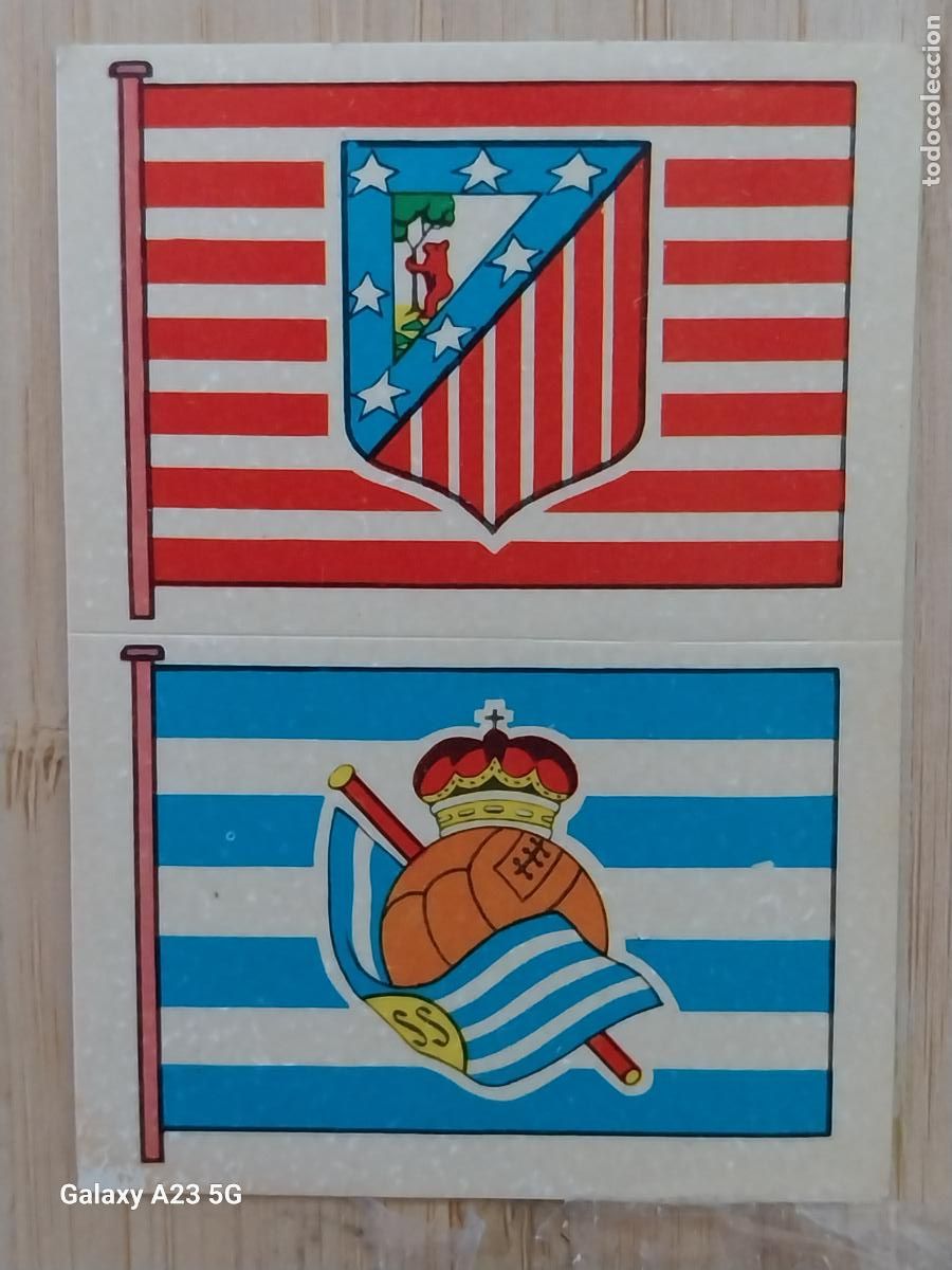 Football Stickers: AT MADRID - REAL SOCIEDAD ESCUDO ***** CROMO 2 - 127 ED MAGA A&Ntilde;O 1975 LIGA 75 76 SIN PEGAR NUNCA
