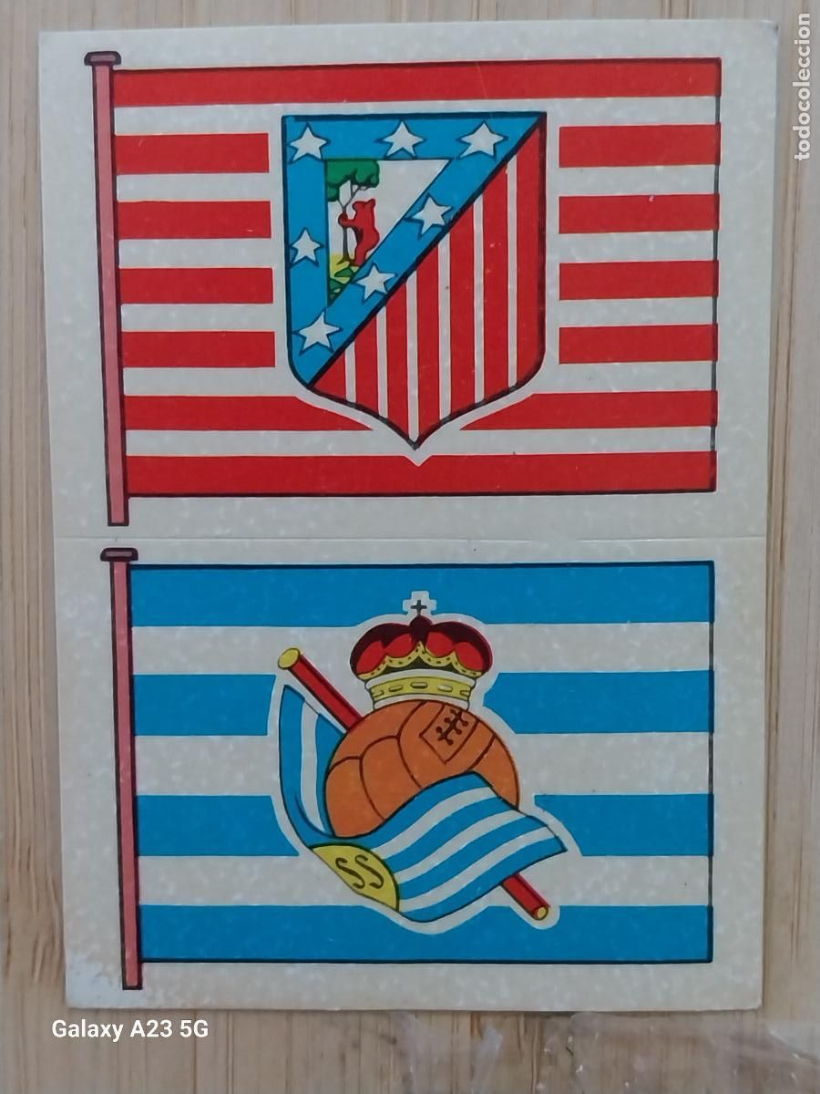Football Stickers: AT MADRID - REAL SOCIEDAD ESCUDO **** CROMO 2 - 127 ED MAGA A&Ntilde;O 1975 LIGA 75 76 SIN PEGAR NUNCA