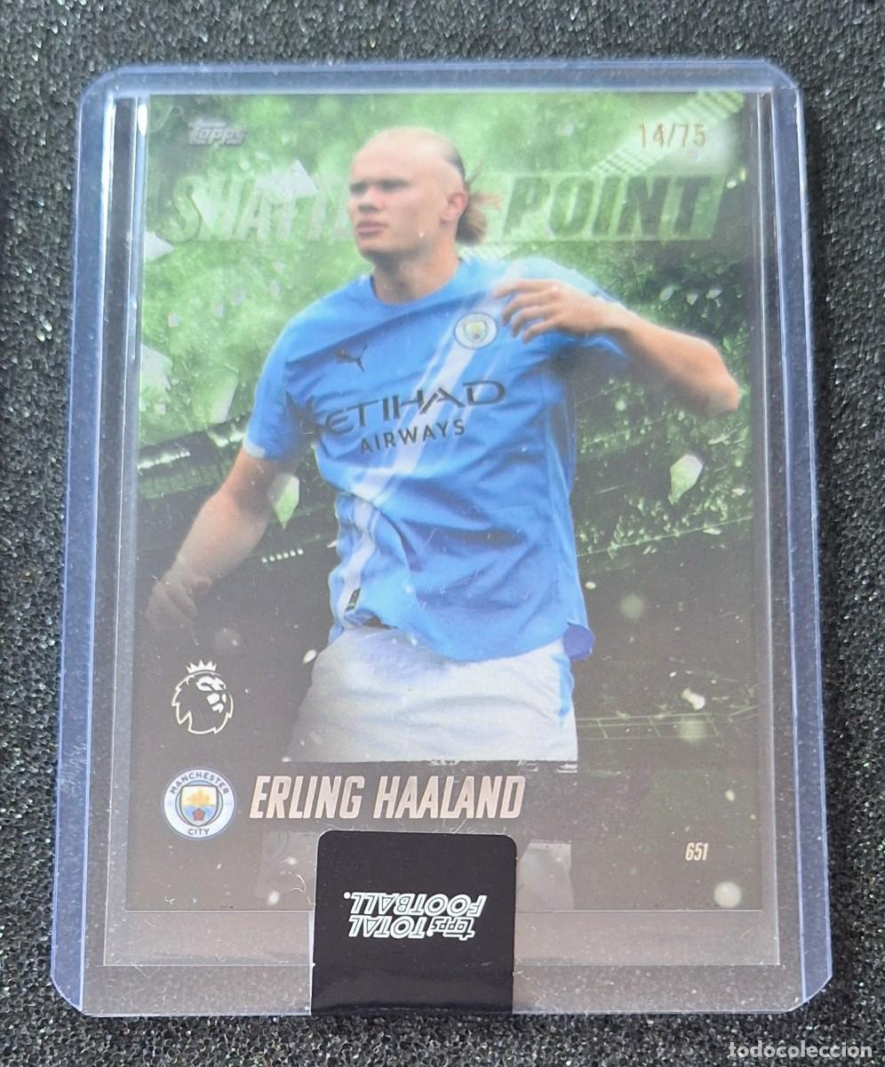 Cromos de f&uacute;tbol: Erling Haaland Manchester City Topps Total Football Shatterpoint Green 14/75