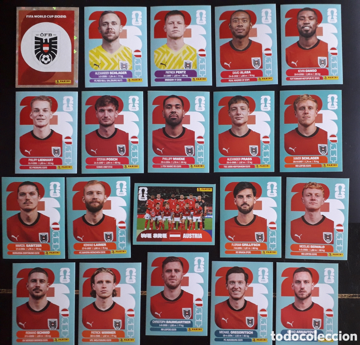 Cromos de f&uacute;tbol: 20 CROMOS AUSTRIA, EQUIPO COMPLETO MUNDIAL F&Uacute;TBOL 2026 FIFA WORLD CUP PANINI SIN PEGAR