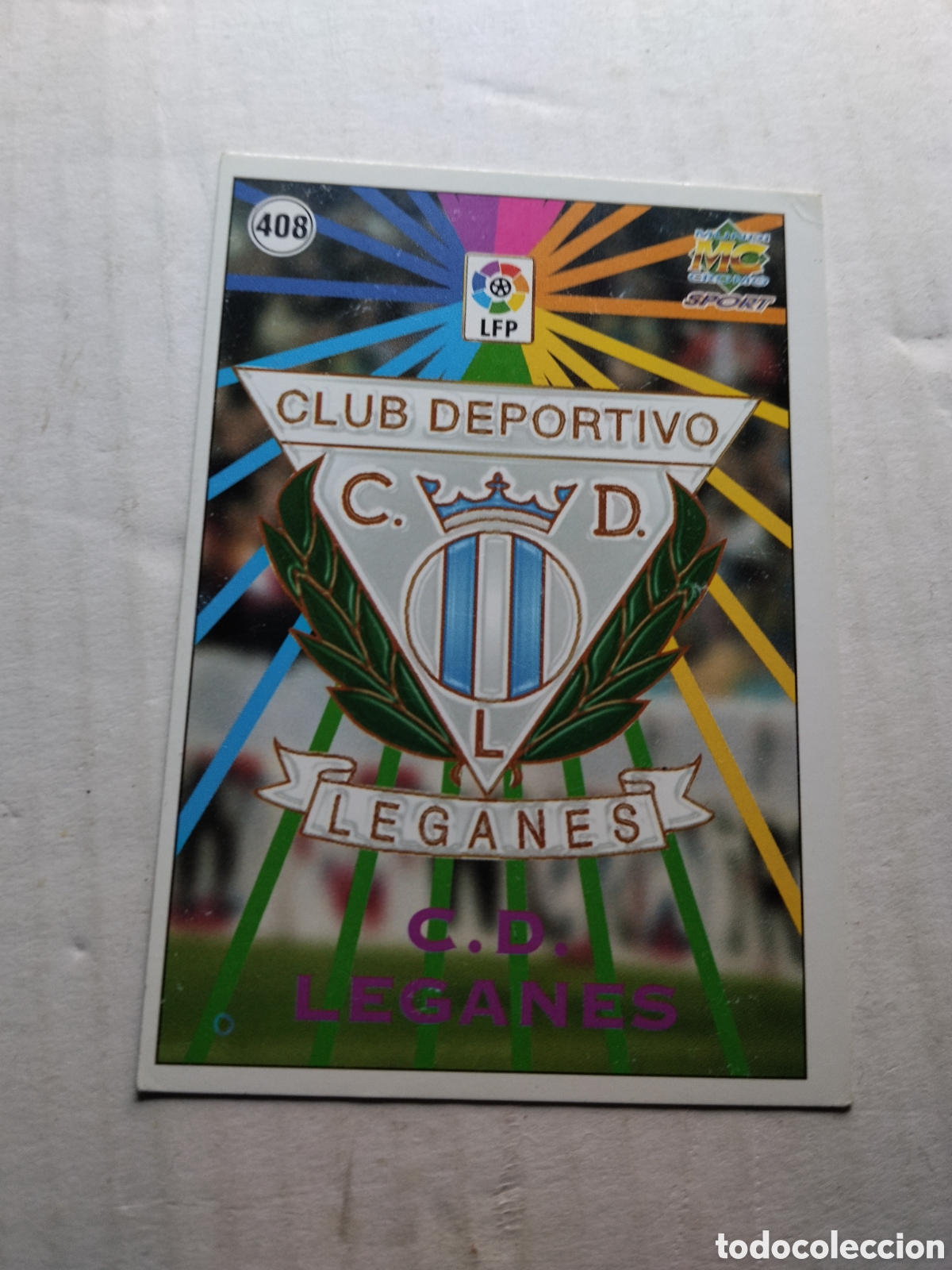 Fu&szlig;ball-Sticker: N&ordm; 408 MUNDICROMO 1998-99 (ESCUDO CD LEGAN&Eacute;S) LETRAS MORADAS