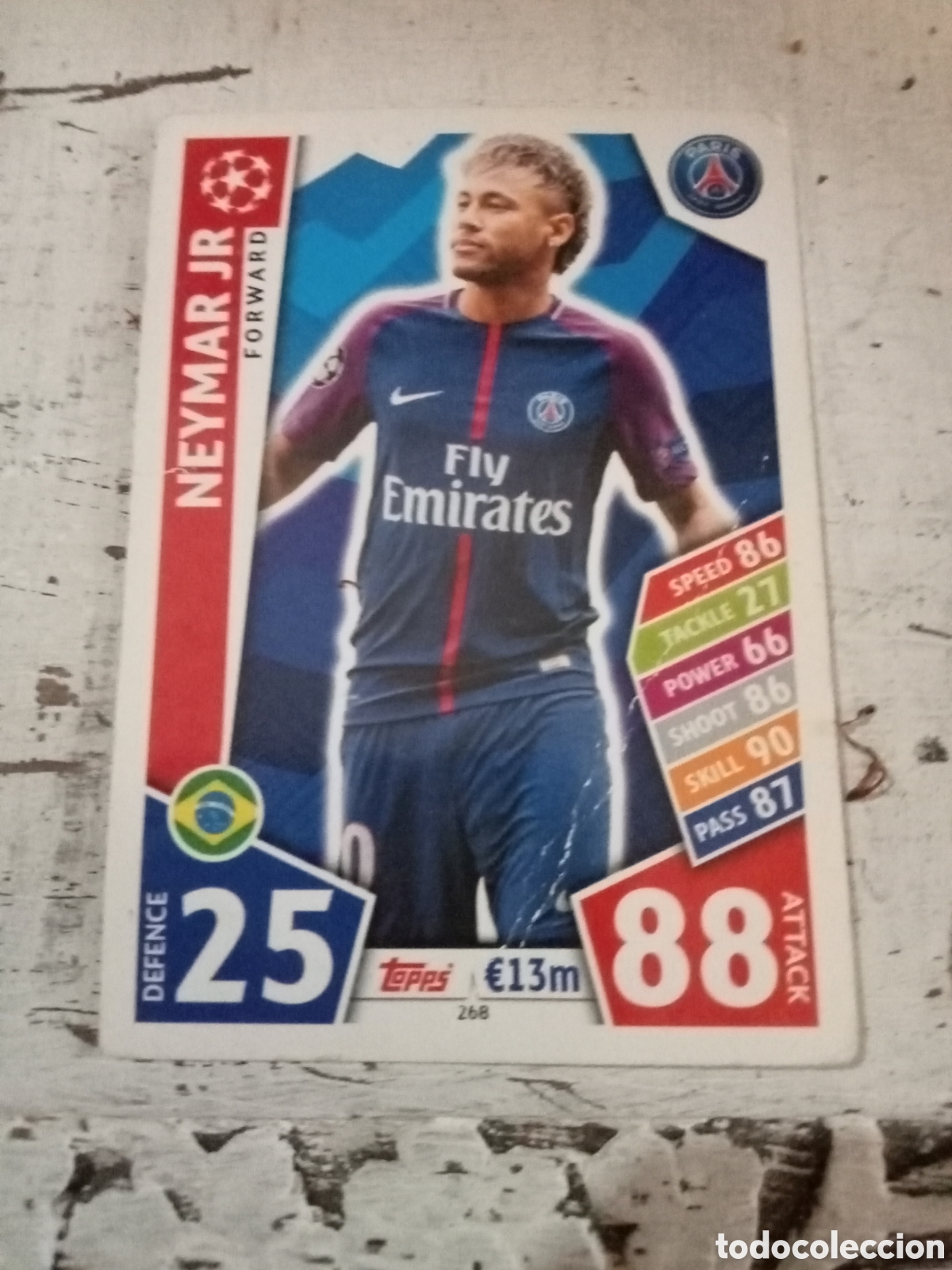 Cromos de f&uacute;tbol: Cromo 268 Neymar Jr Topps Match Attax Champions League 2017 2018