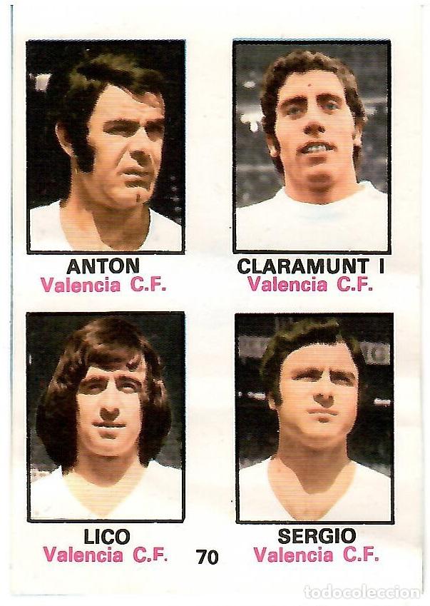 Cromos de f&uacute;tbol: Adhesivo n&ordm; 70 del album de futbol 1974-75, FHER (Valencia C.F.)