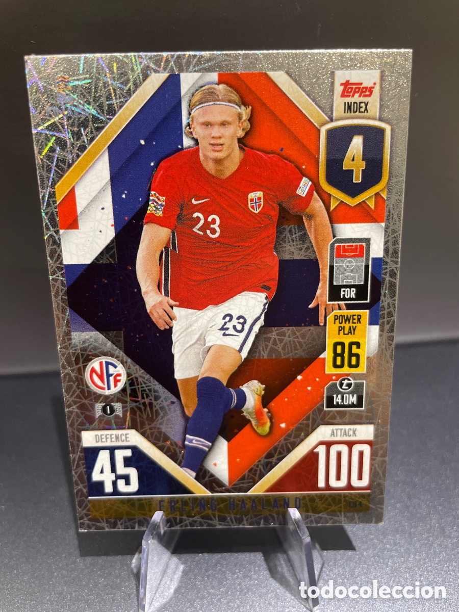 Cromos de f&uacute;tbol: Haaland CD 4 Prizm Paralela Topps Match Attax Road to Finals UEFA Nations League Noruega