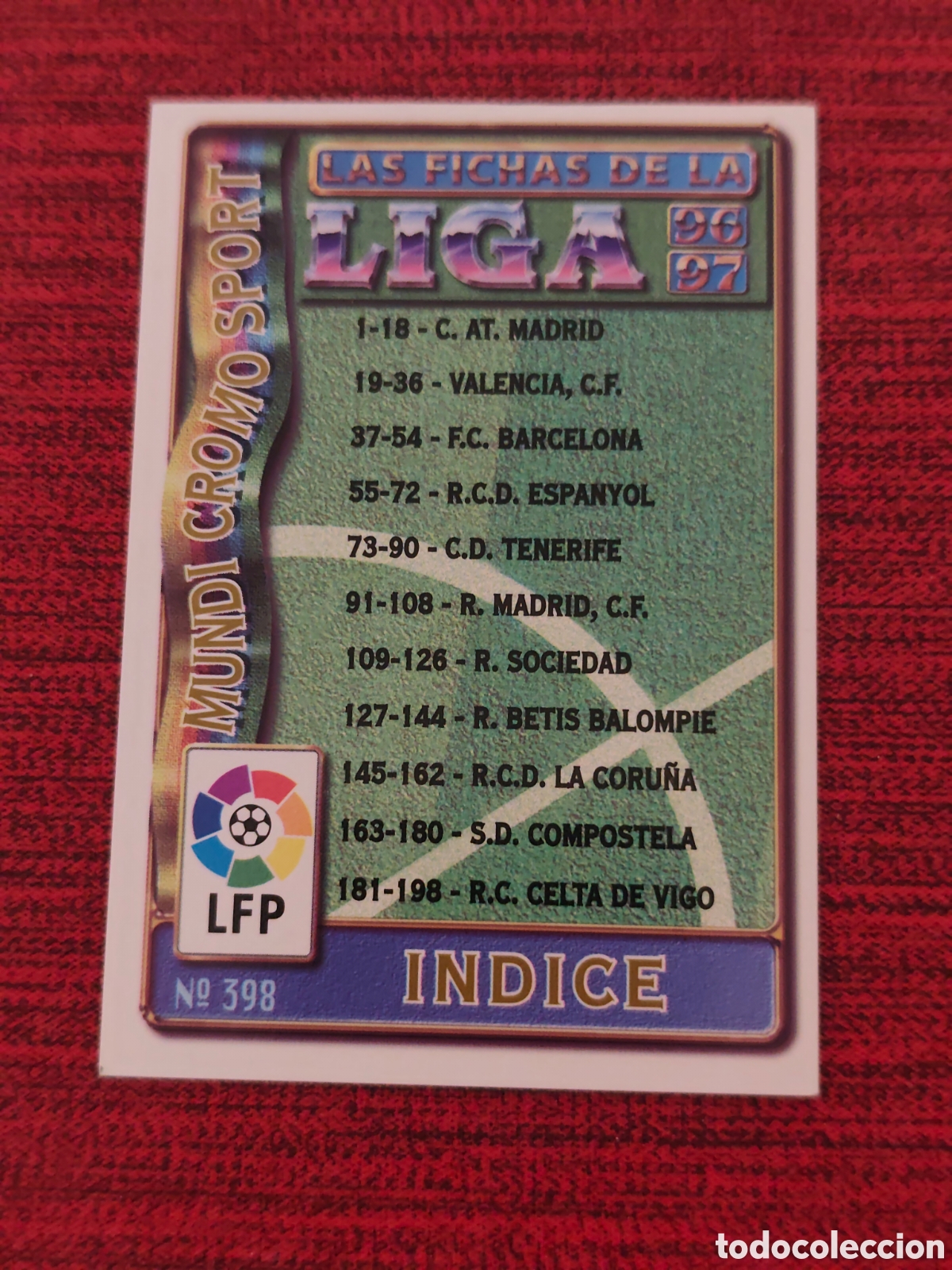 Cromos de Futebol: 398 INDICE MUNDICROMO 1996 1997 #