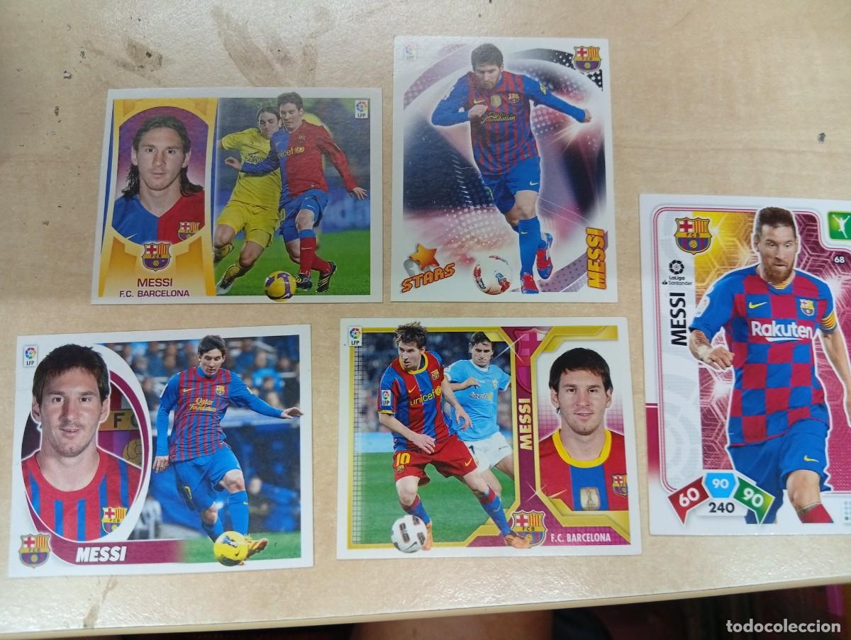 Football Stickers: Lote de 5 cromos de Messi.Panini liga espa&ntilde;ola,FC Barcelona.Sin pegar,nuevos.