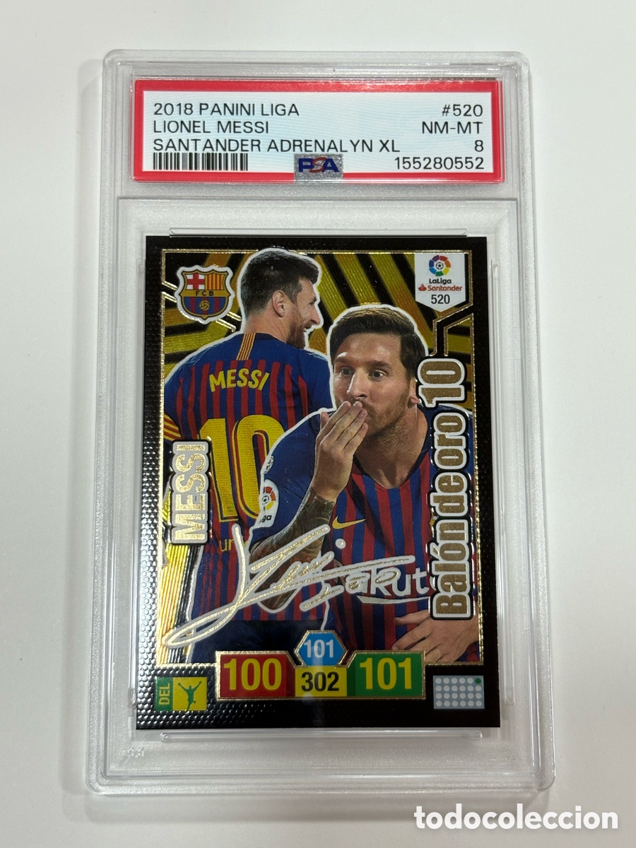 Cromos de f&uacute;tbol: 2018 PSA 8 PANINI LIGA SANTANDER ADRENALYN XL 520 LIONEL MESSI Bal&oacute;n de Oro 10