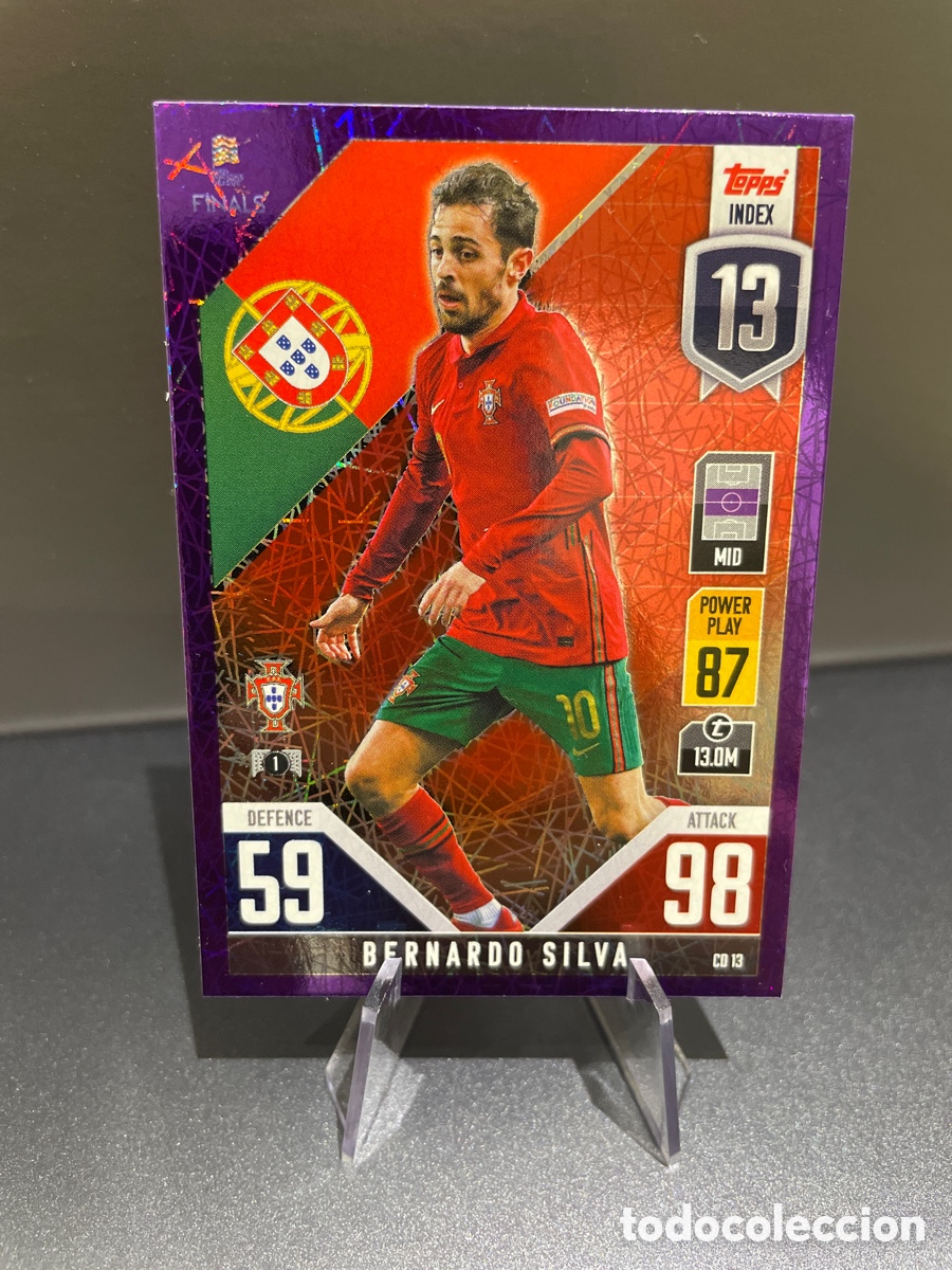 Football Stickers: Bernardo Silva CD13 Prizm Purple Topps Match Attax Road to Finals UEFA Nations League 2022-23 Portug