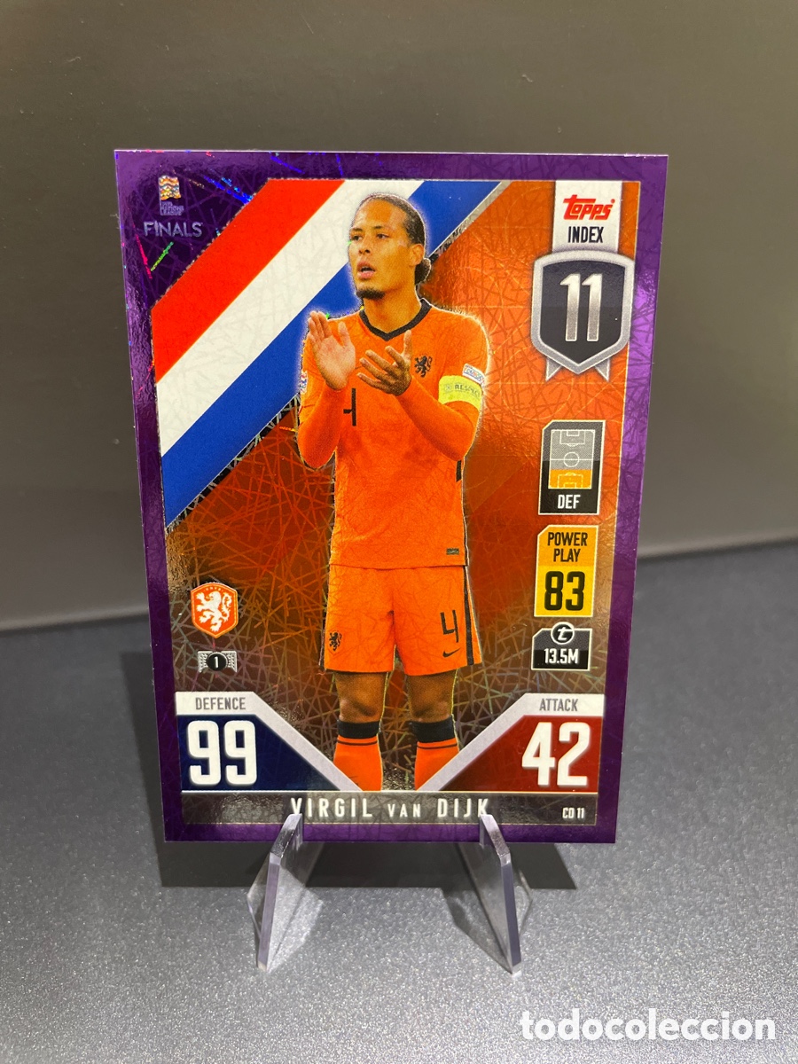 Figurine di Calcio: Van Dijk CD11 Prizm Purple Topps Match Attax Road to Finals UEFA Nations League 2022-23 Holanda