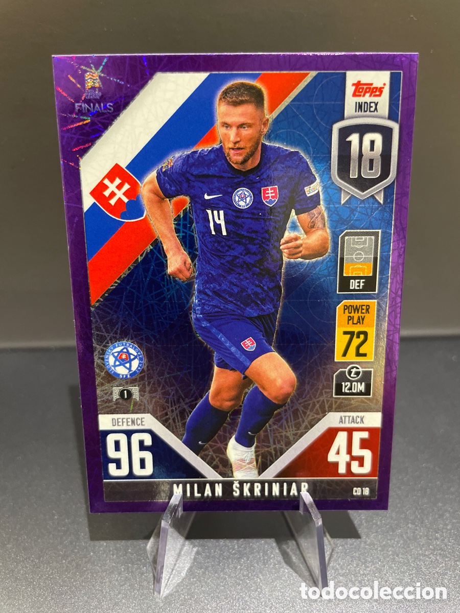 Figurine di Calcio: Skriniar CD18 Prizm Purple Topps Match Attax Road to Finals UEFA Nations League 2022-23 Eslovaquia