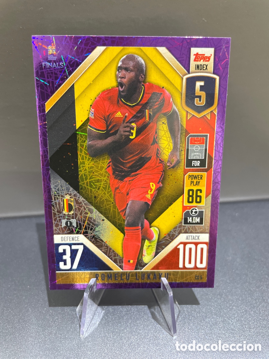 Cromos de f&uacute;tbol: Lukaku CD5 Prizm Purple Topps Match Attax Road to Finals UEFA Nations League 2022-23 Belgica