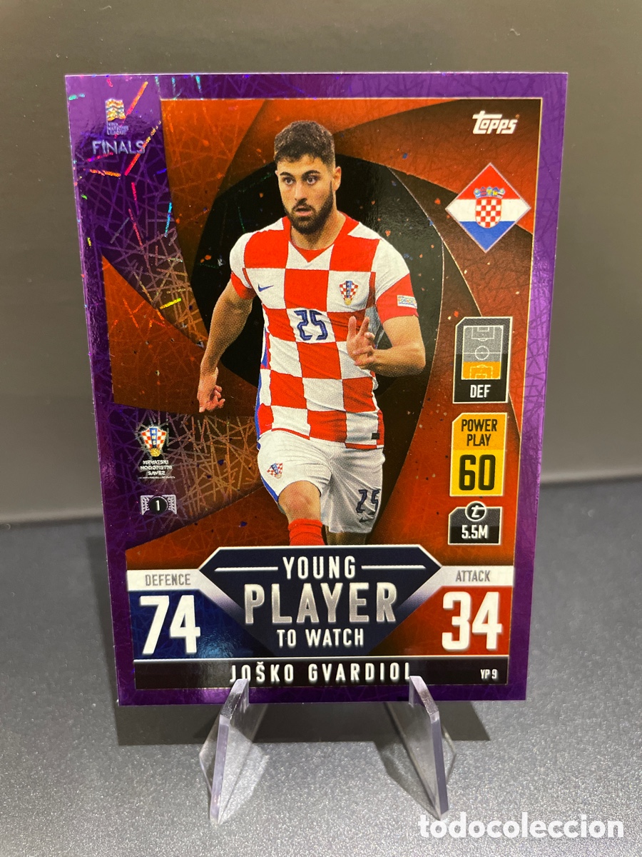 Cromos de f&uacute;tbol: Gvardiol YP9 Prizm Purple Topps Match Attax Road to Finals UEFA Nations League 2022-23 Croacia