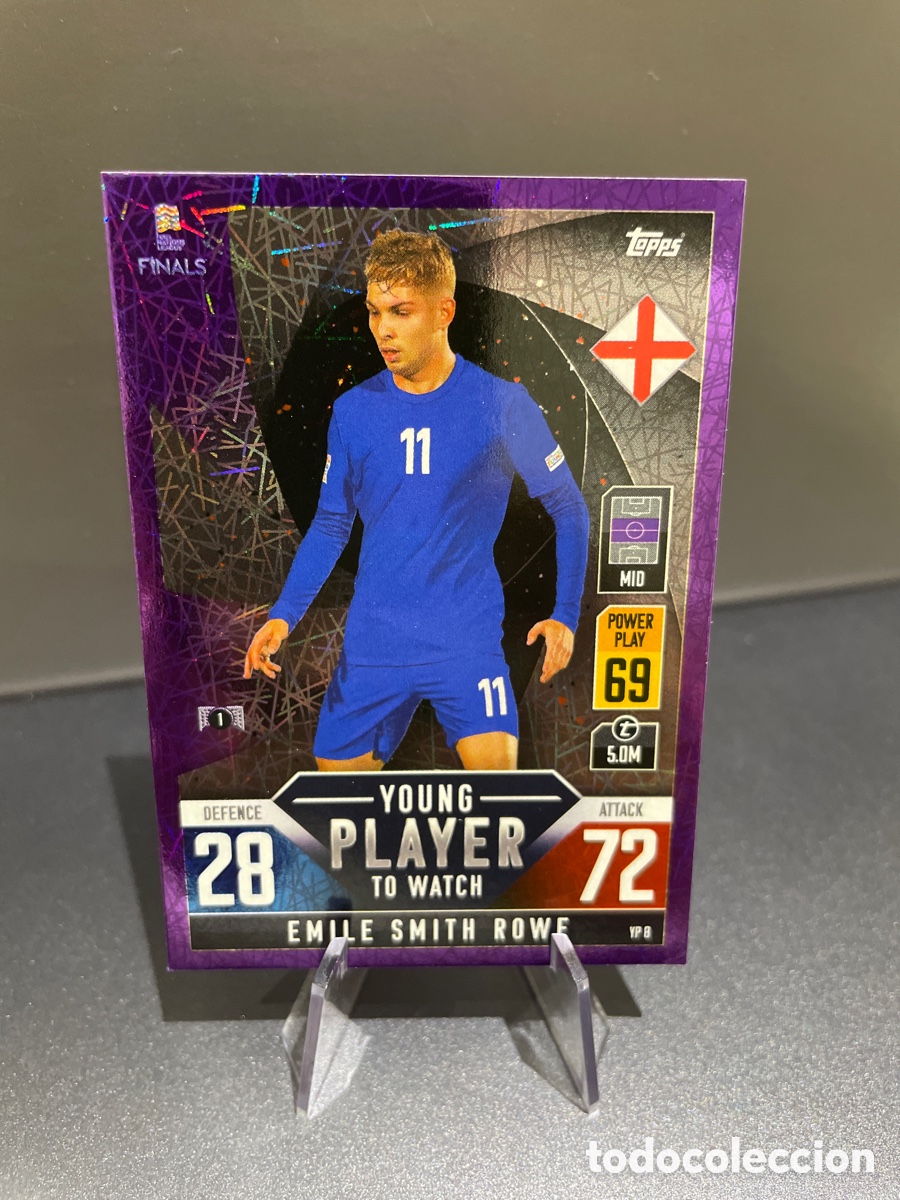Cromos de f&uacute;tbol: Smith Rowe YP8 Prizm Purple Topps Match Attax Road to Finals UEFA Nations League 2022-23 Inglaterra