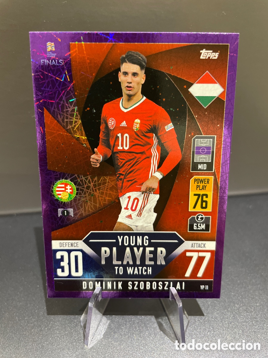 Cromos de f&uacute;tbol: Szoboszlai YP11 Prizm Purple Topps Match Attax Road to Finals UEFA Nations League 2022-23 Hungria