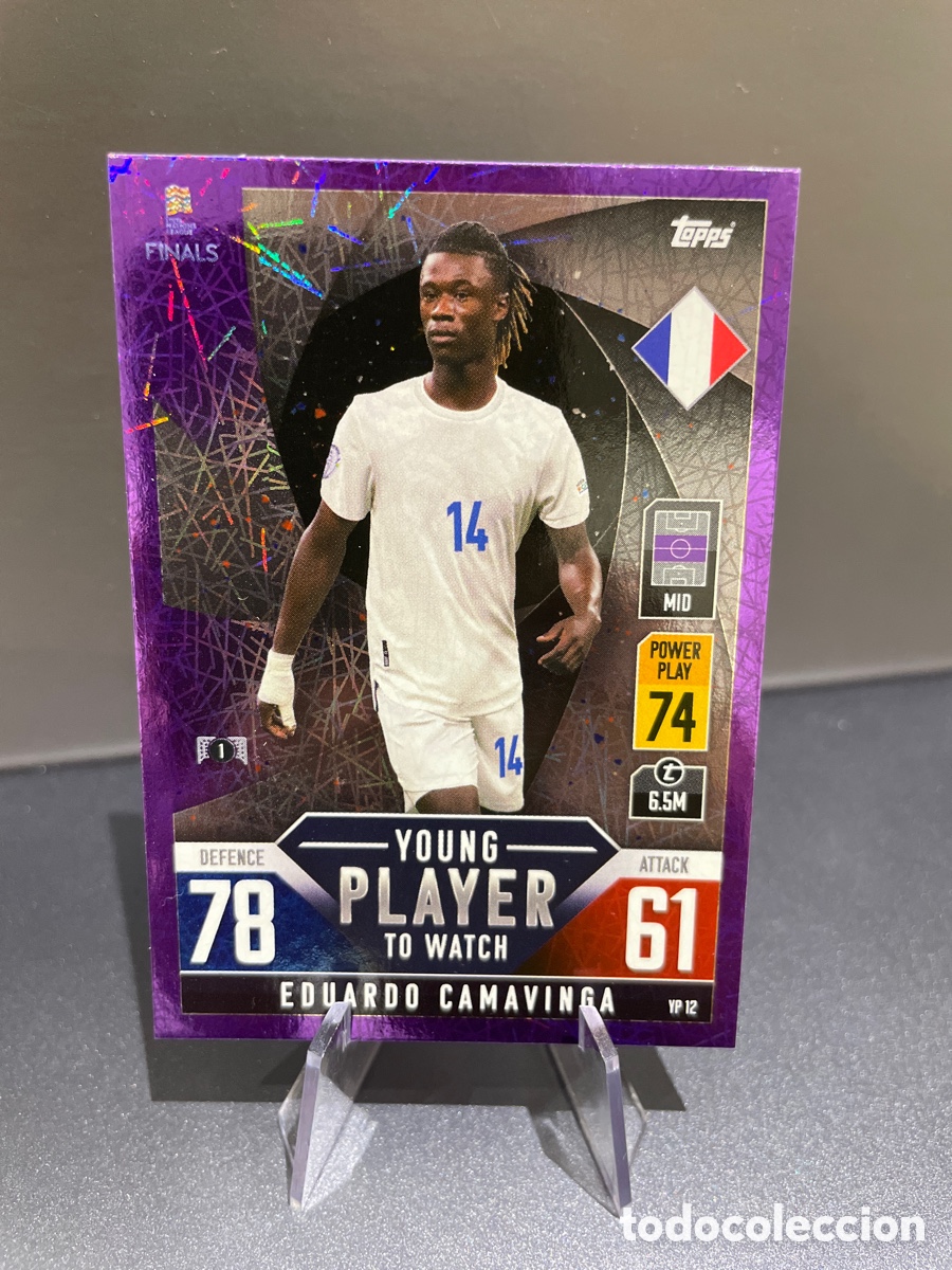 Cromos de f&uacute;tbol: Camavinga YP12 Prizm Purple Topps Match Attax Road to Finals UEFA Nations League 2022-23 Francia