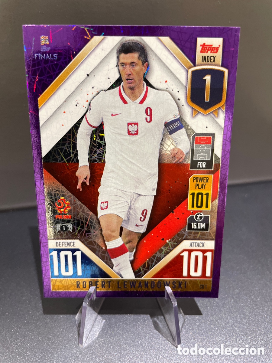 Cromos de f&uacute;tbol: Lewandowski CD1 Prizm Purple Topps Match Attax Road to Finals UEFA Nations League 2022-23 Polonia