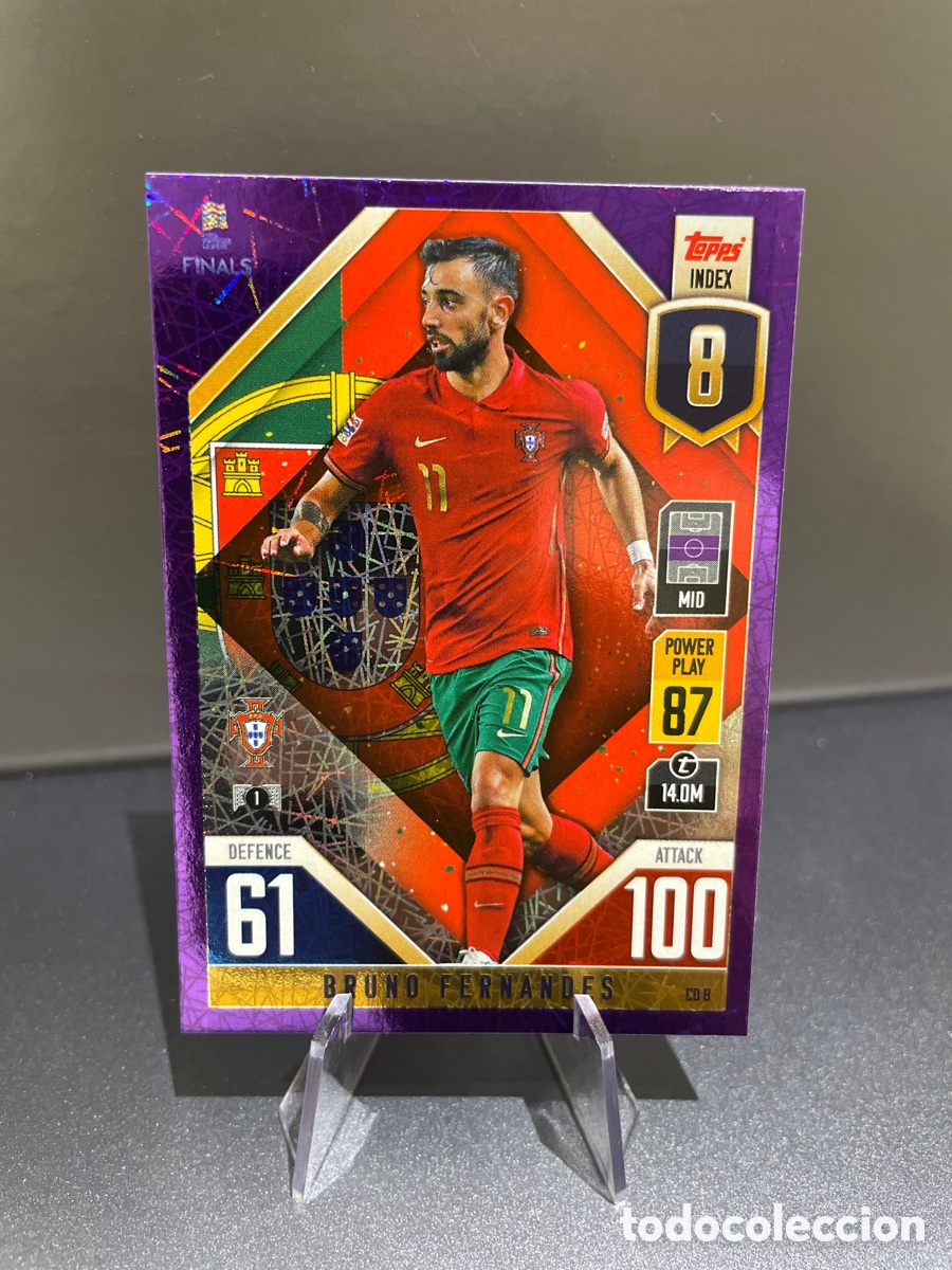 Cromos de f&uacute;tbol: Bruno Fernandes CD8 Prizm Purple Topps Match Attax Road to Finals UEFA Nations League 2022-23 Portug
