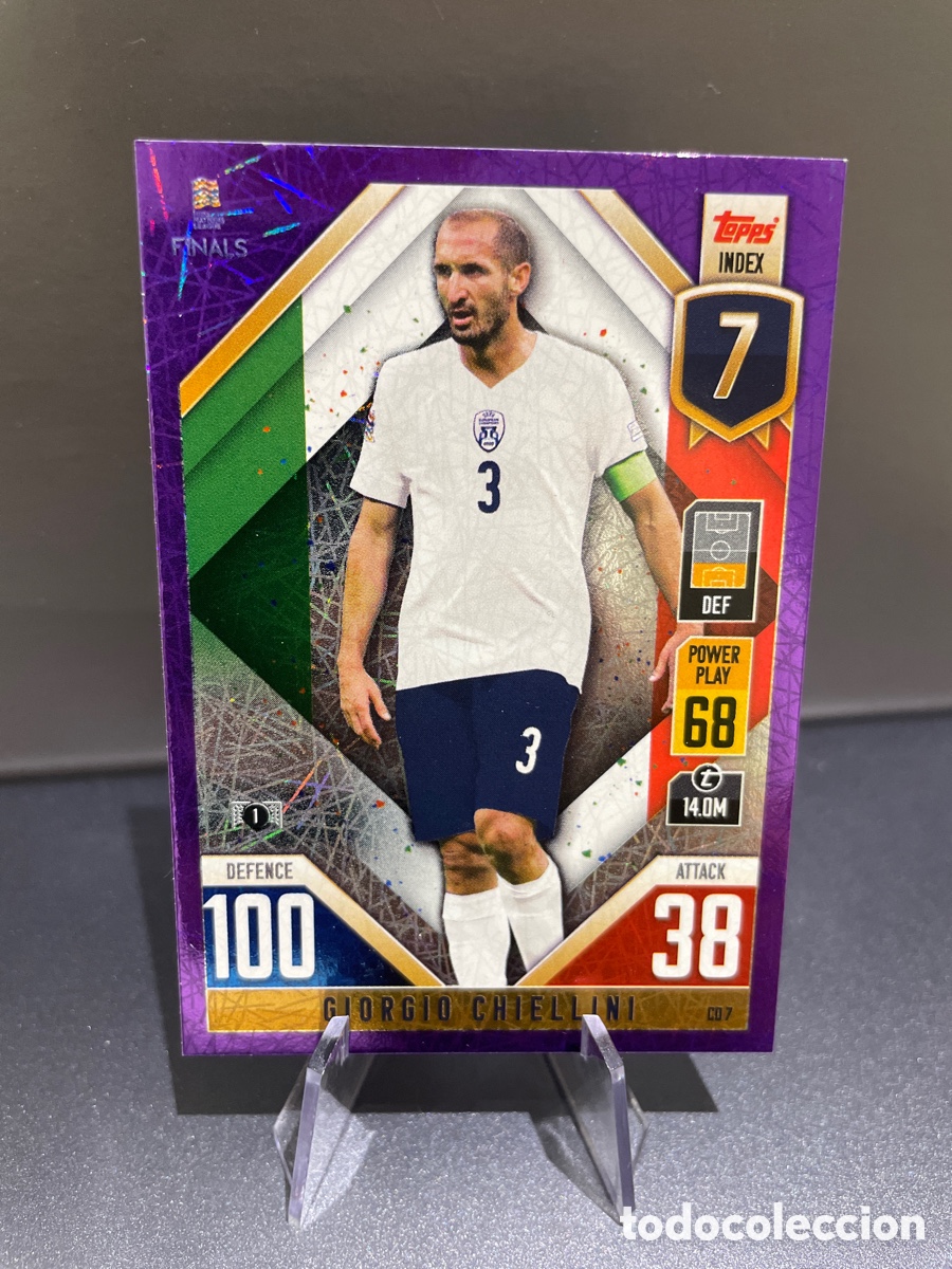 Cromos de f&uacute;tbol: Chiellini CD7 Prizm Purple Topps Match Attax Road to Finals UEFA Nations League 2022-23 Italia