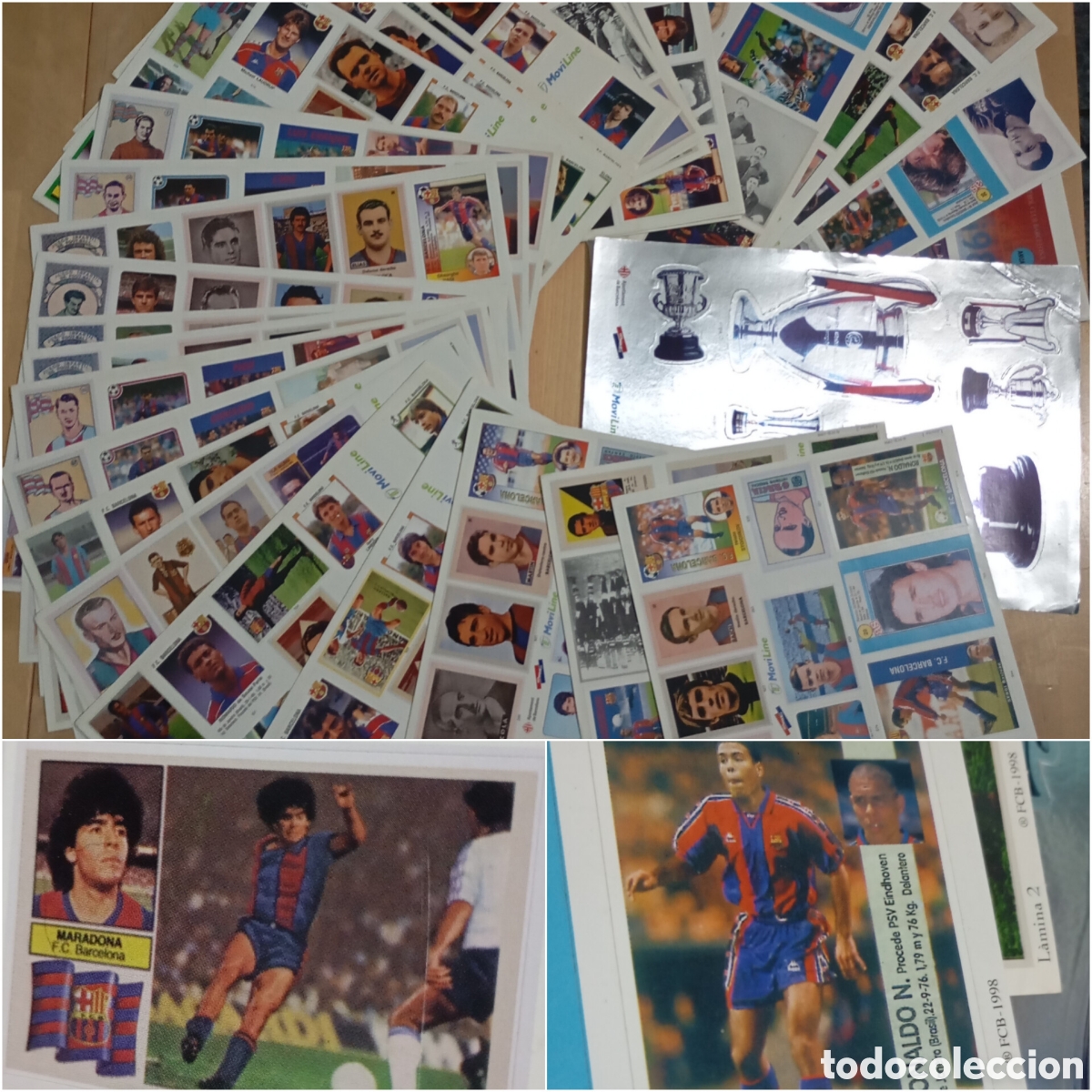 Cromos de f&uacute;tbol: 44 L&aacute;minas FCB 1998 &Aacute;lbum Bar&ccedil;a Peri&oacute;dico Maradona Ronaldo Cruyff Romario Cromos futbol sin pegar