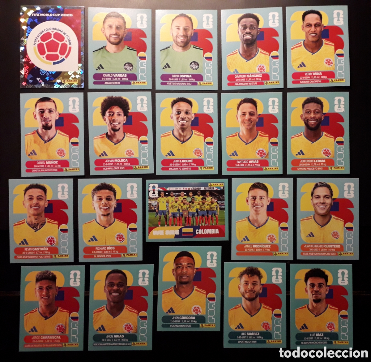 Cromos de f&uacute;tbol: 20 CROMOS COLOMBIA, EQUIPO COMPLETO MUNDIAL F&Uacute;TBOL 2026 FIFA WORLD CUP PANINI SIN PEGAR