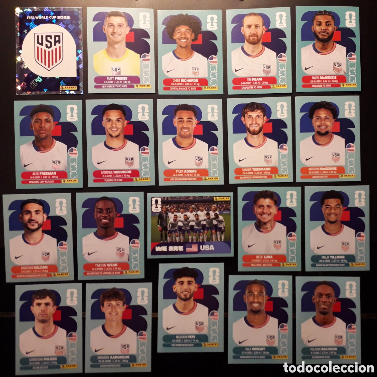 Cromos de f&uacute;tbol: 20 CROMOS ESTADOS UNIDOS/ USA, EQUIPO COMPLETO MUNDIAL F&Uacute;TBOL 2026 FIFA WORLD CUP PANINI SIN PEGAR